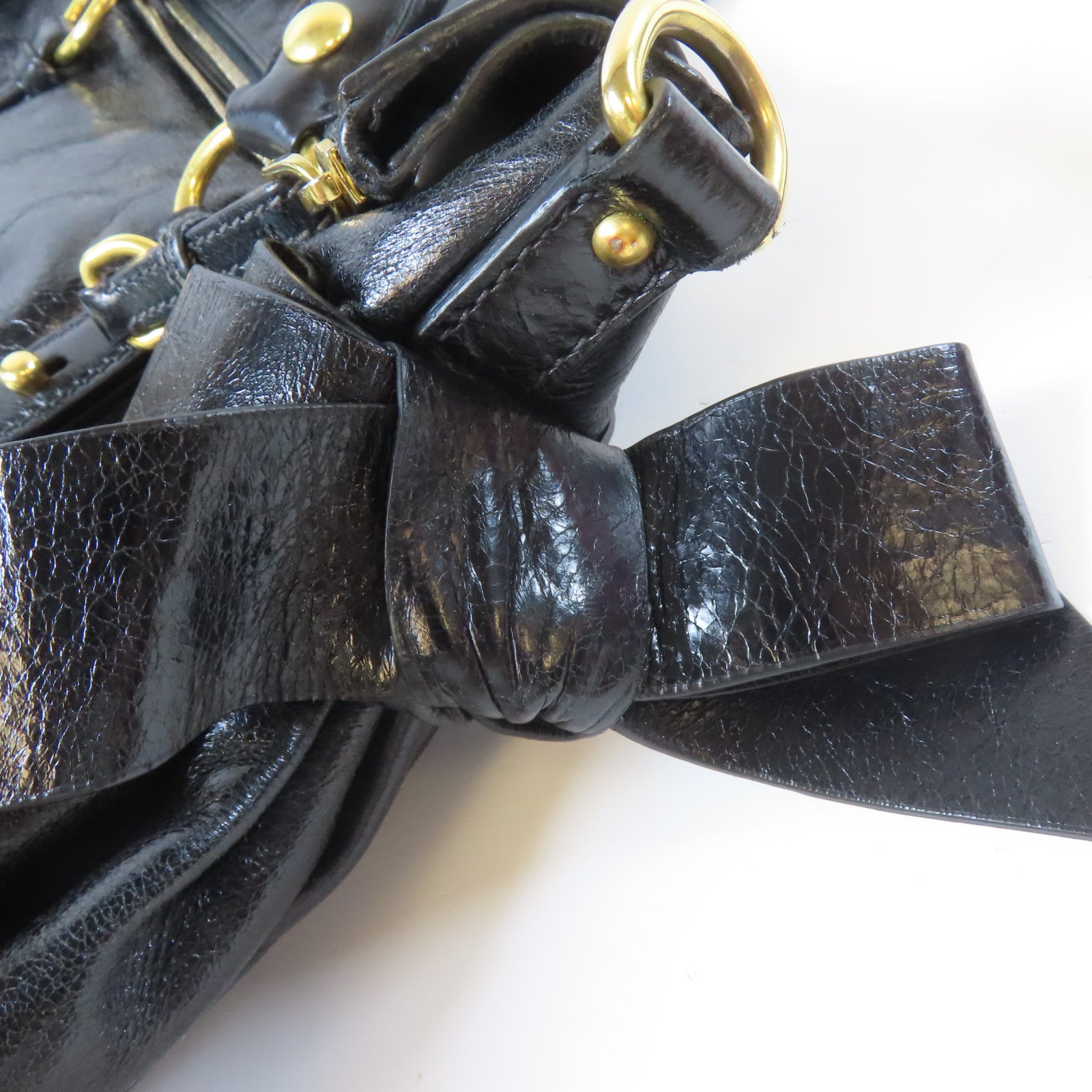Miu Miu 皮革Shoulder Bag金扣手挽肩背兩用袋黑色