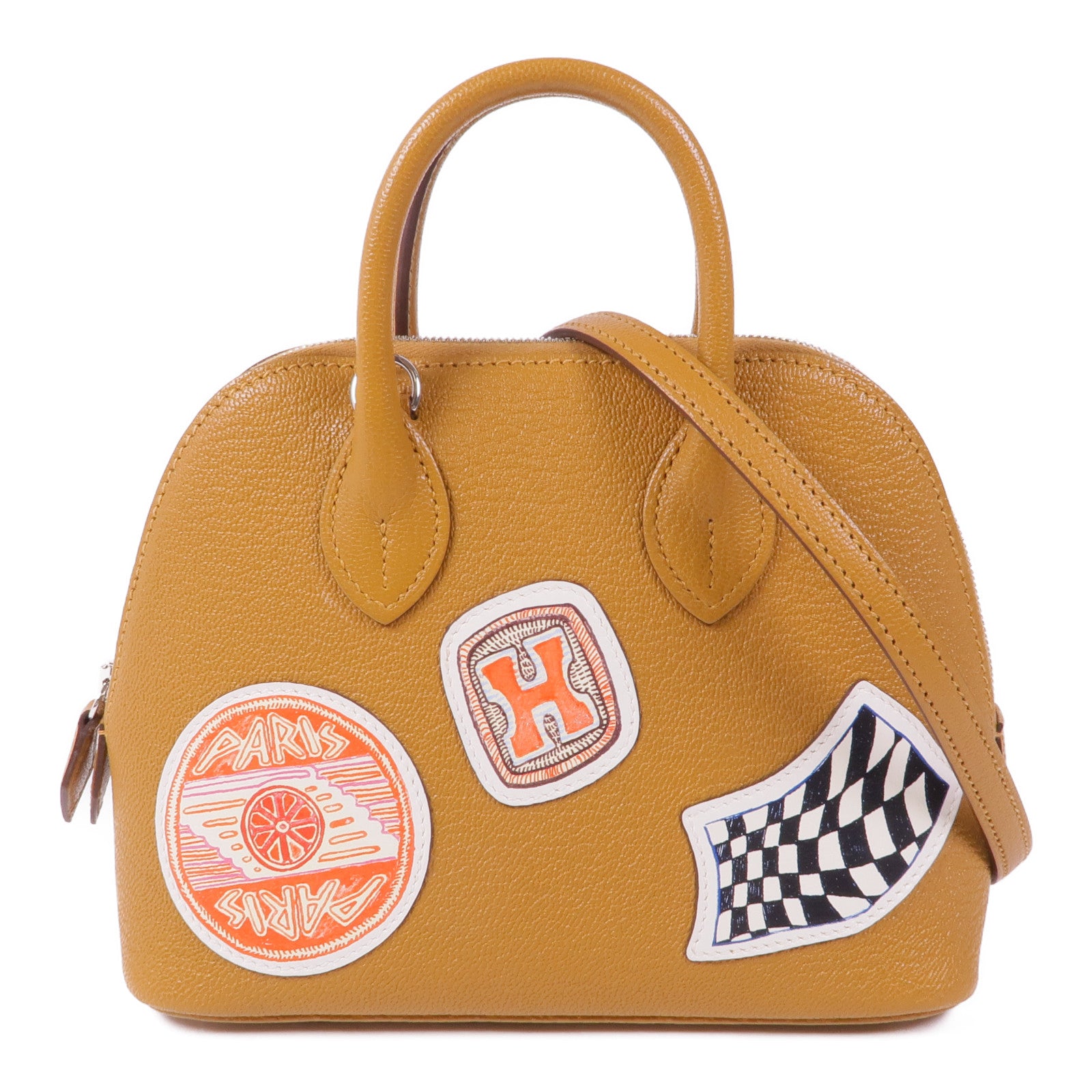 HERMES Chevre皮革Mini Bolide 1923銀扣手挽肩背兩用袋Caramel