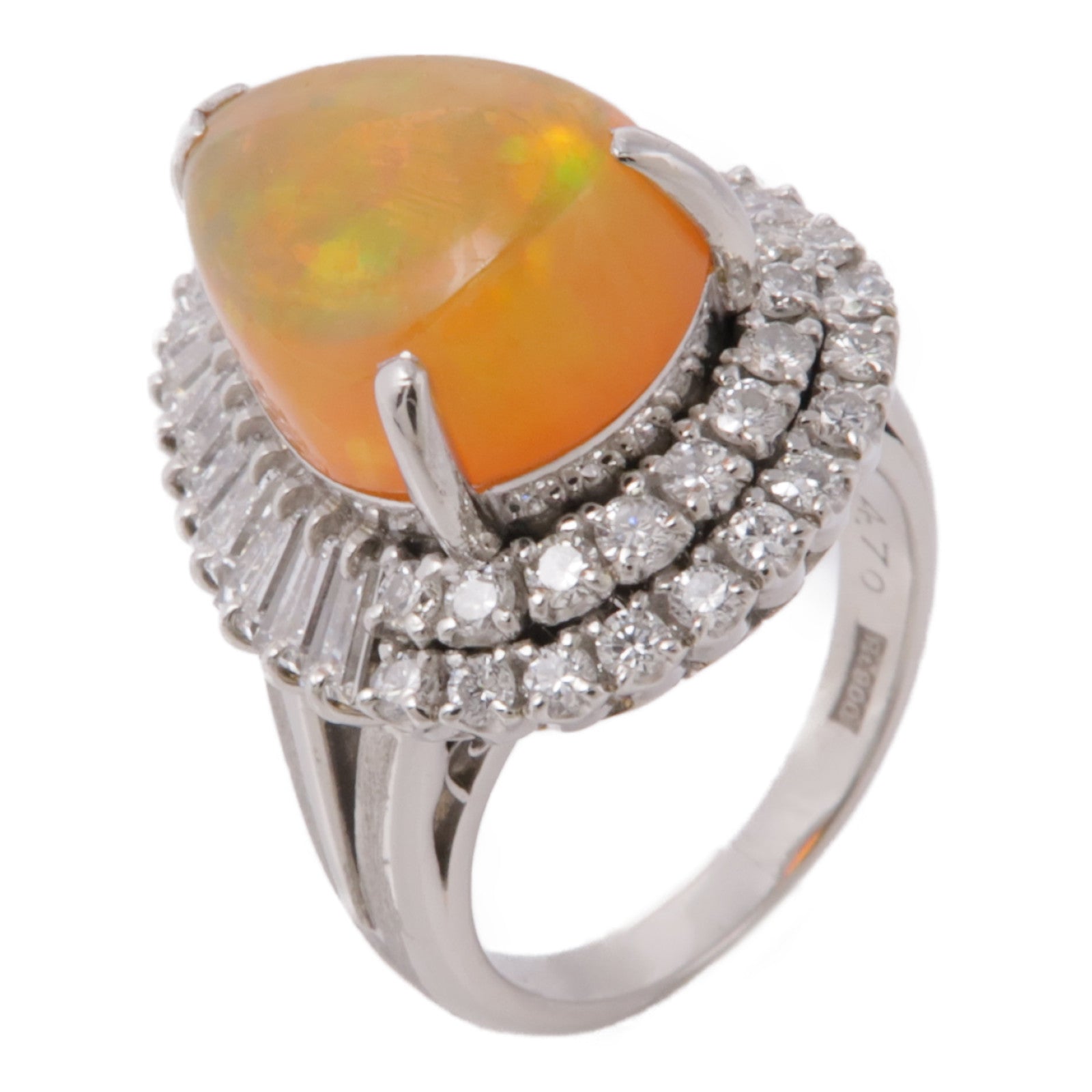 JEWELRY【激減優惠】 PT900鉑金Fire Opal/Diamond Ring 蛋白石/鑽石戒指US#5.25