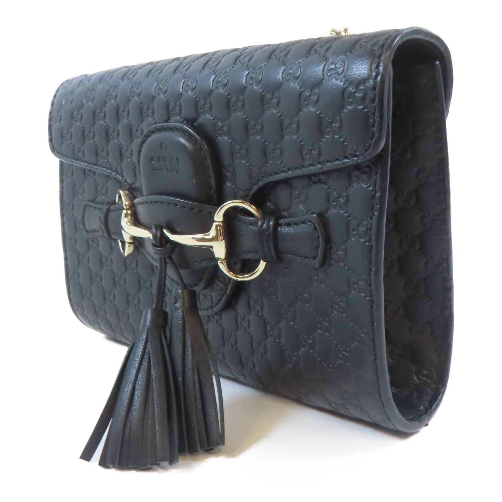 GUCCI 牛皮皮革Guccissima Mini Emily Shoulder金扣鏈帶肩背袋黑色