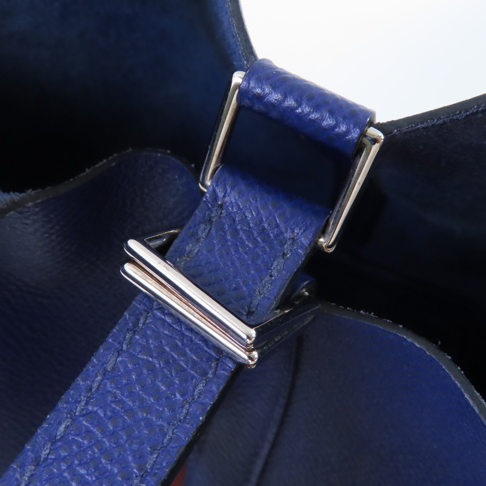 HERMES Epsom皮革Picotin PM Tote Bag銀扣手挽袋藍色