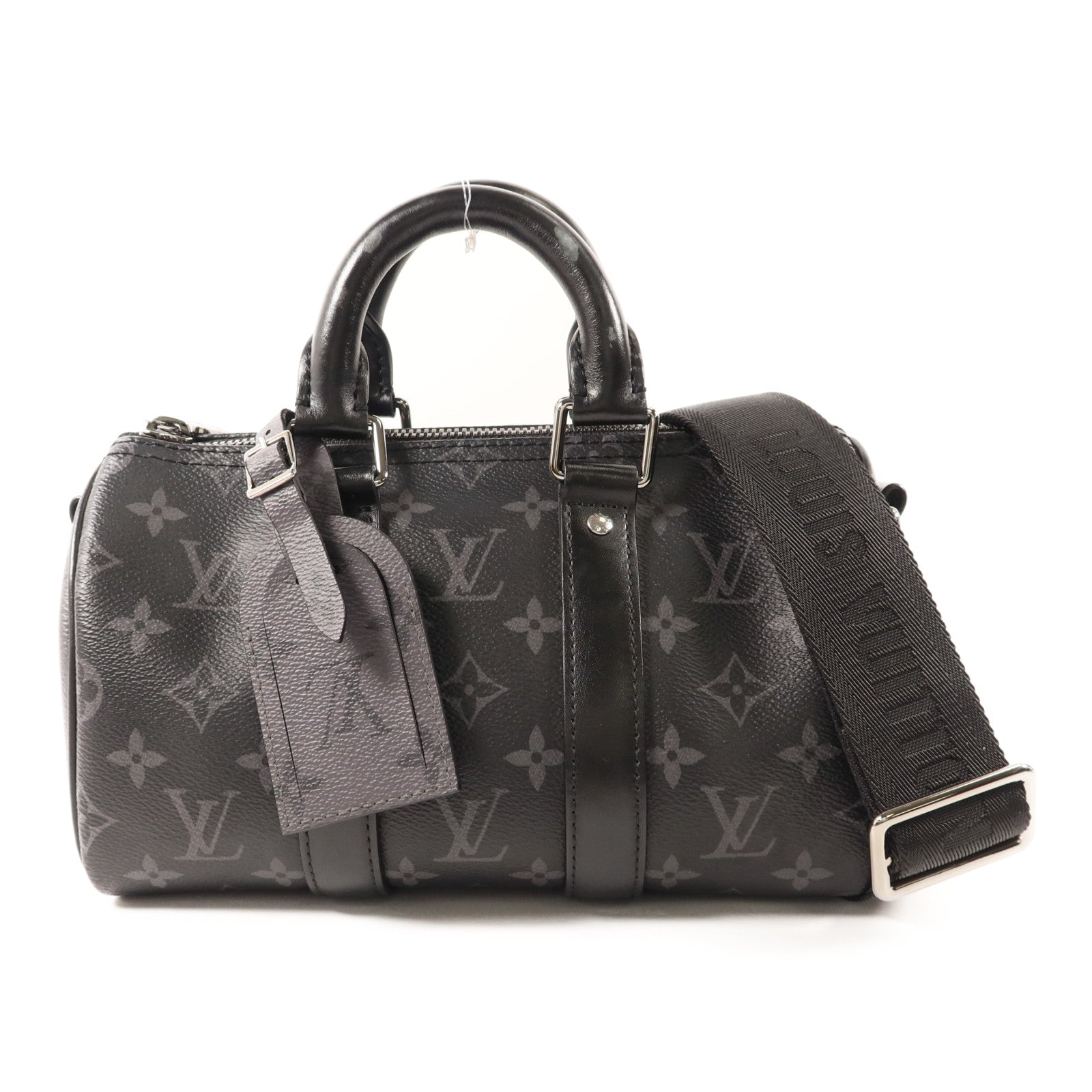 LOUIS VUITTON Monogram Eclipse Keepall Bandouliere 25銀扣手挽肩背兩用袋