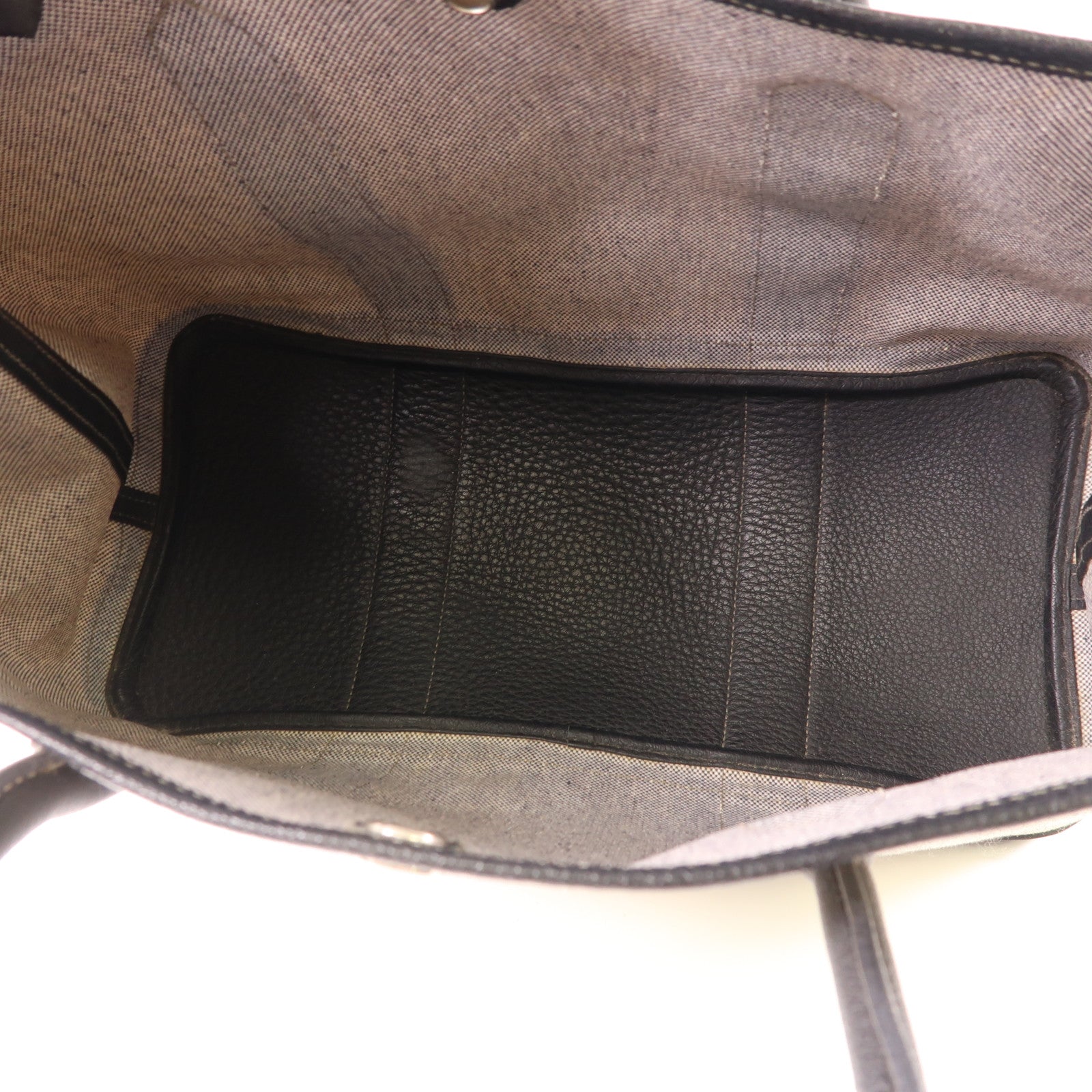 HERMES 帆布GardenParty PM銀扣肩背袋Black/White