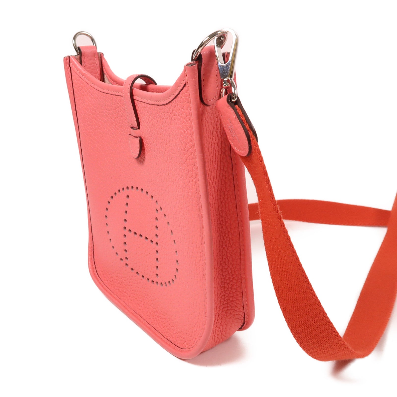 HERMES Clemence皮革Evelyne TPM銀扣肩背袋Rose Azalee
