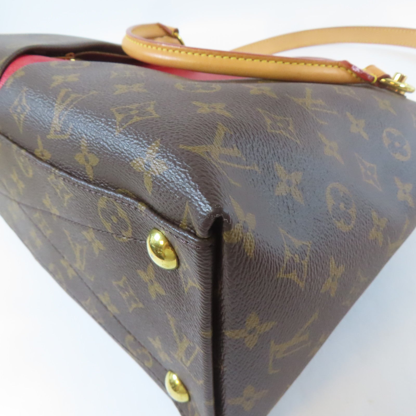 LOUIS VUITTON Monogram V Tote MM金扣手挽肩背兩用袋紅色/啡色