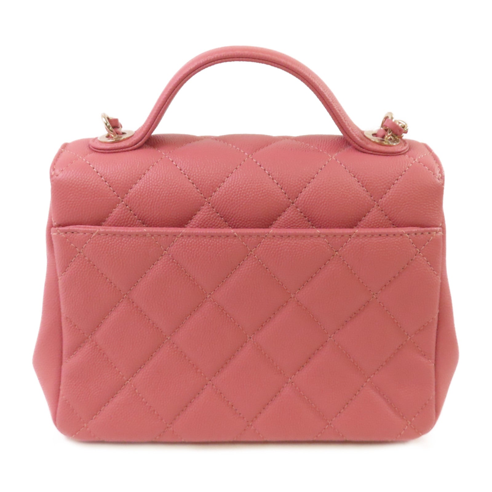 CHANEL 菱格Caviar皮革Affinity 2Way Shoulder Bag金扣鏈帶肩背袋粉紅色
