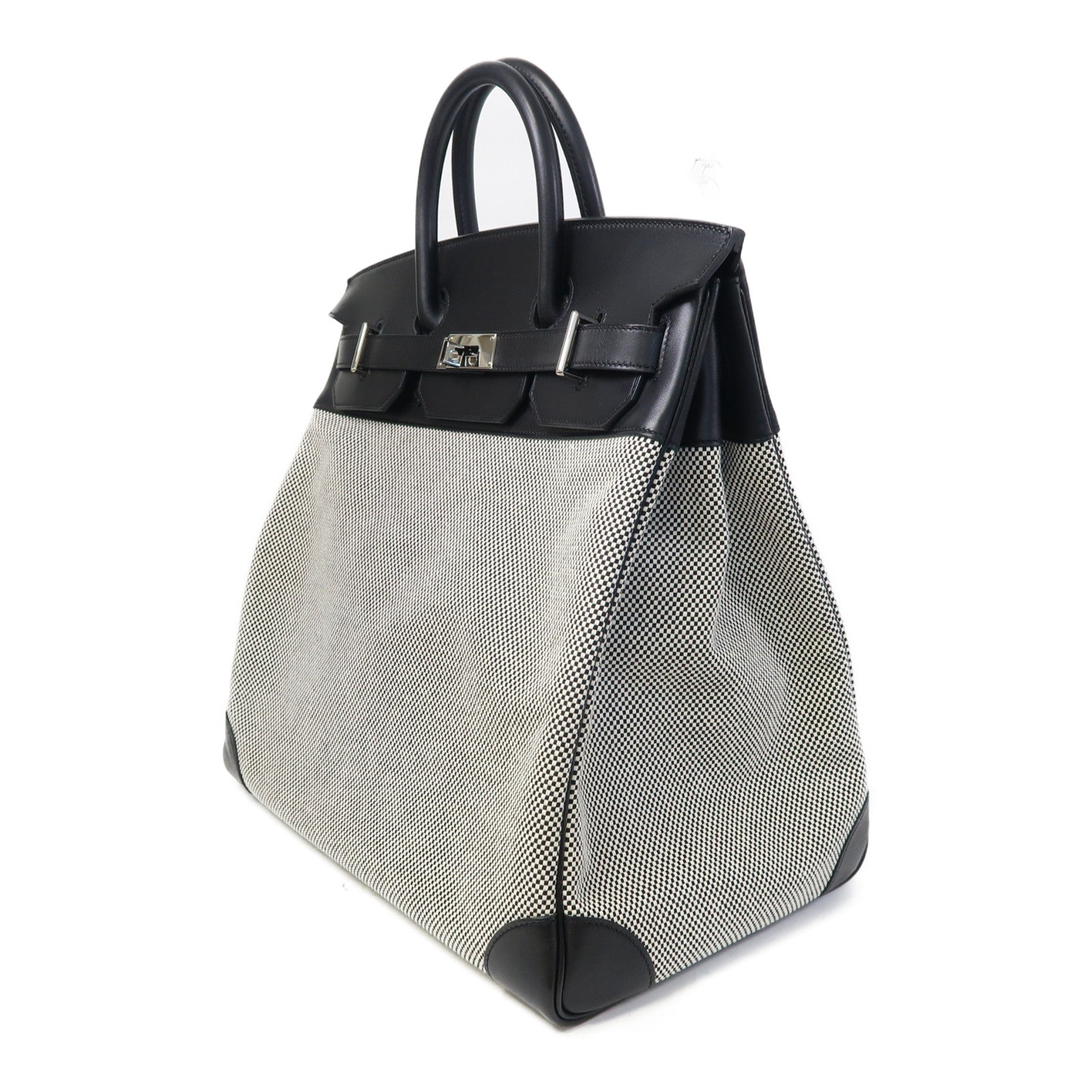 HERMES Toile H帆布/Evercolor皮革Birkin 40 HAC銀扣手挽袋黑色