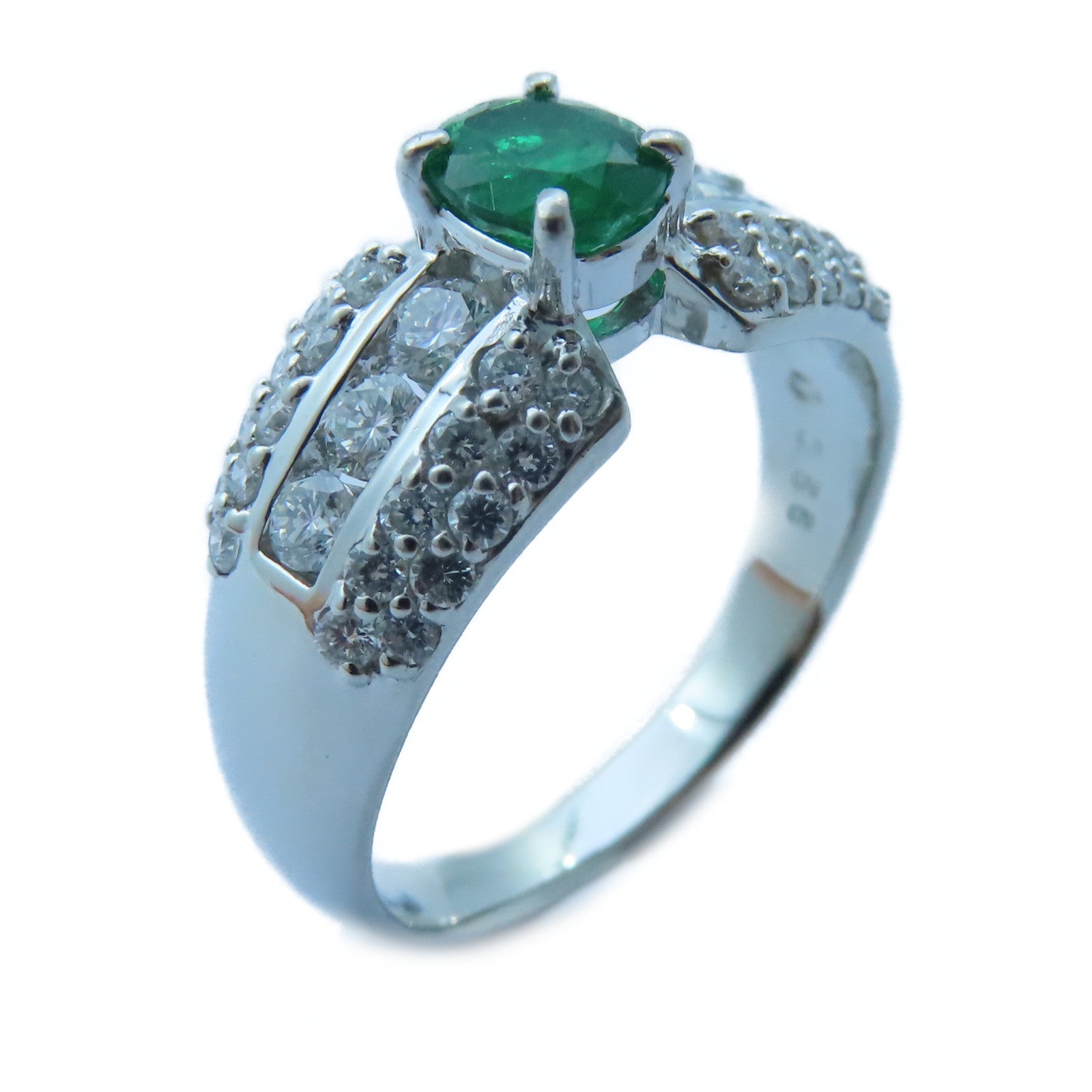 JEWELRY 【激減優惠】PT900白金Emerald/Diamond Ring 0.56ct綠寶石/0.85ct鑽石戒指US#8.25