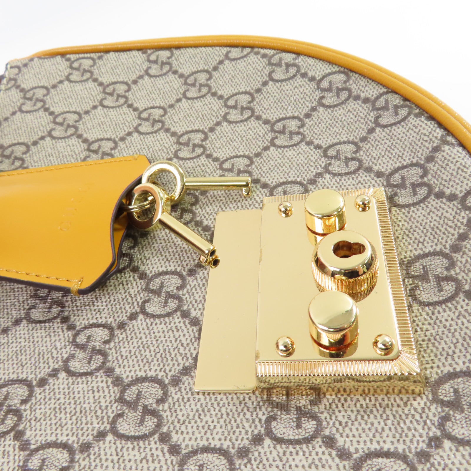 GUCCI GG Padlock Shoulder Bag Coated Canvas Calfskin Leather 644524 White Yellow