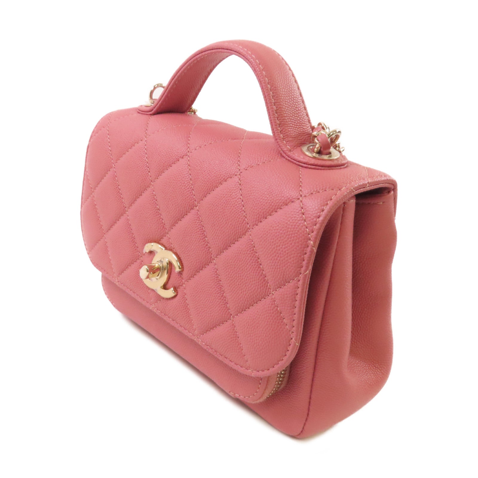 CHANEL 菱格Caviar皮革Affinity 2Way Shoulder Bag金扣鏈帶肩背袋粉紅色