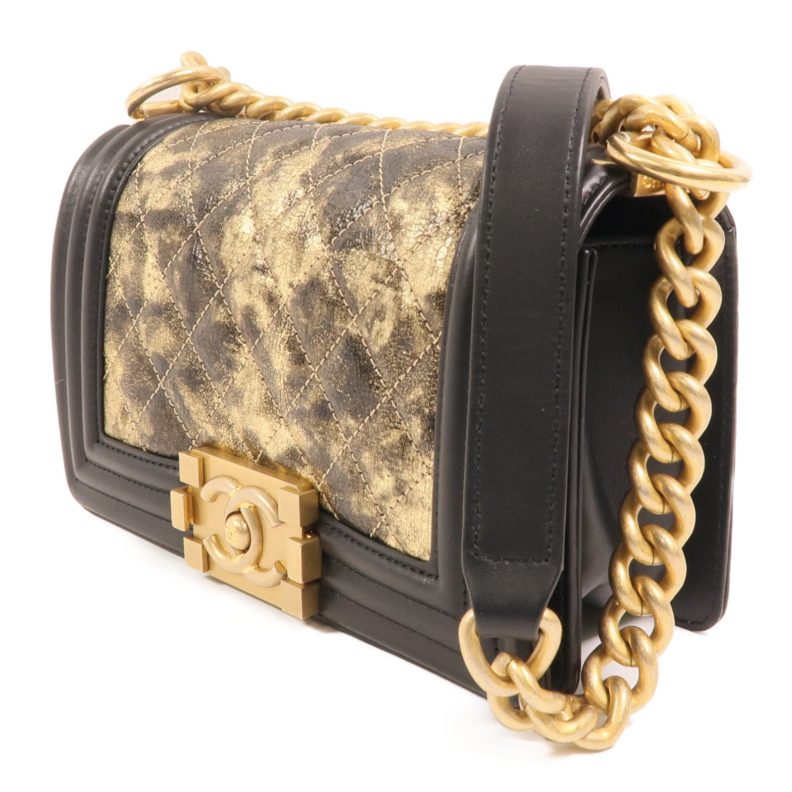 CHANEL 牛皮皮革Boy 20金扣鏈帶肩背袋