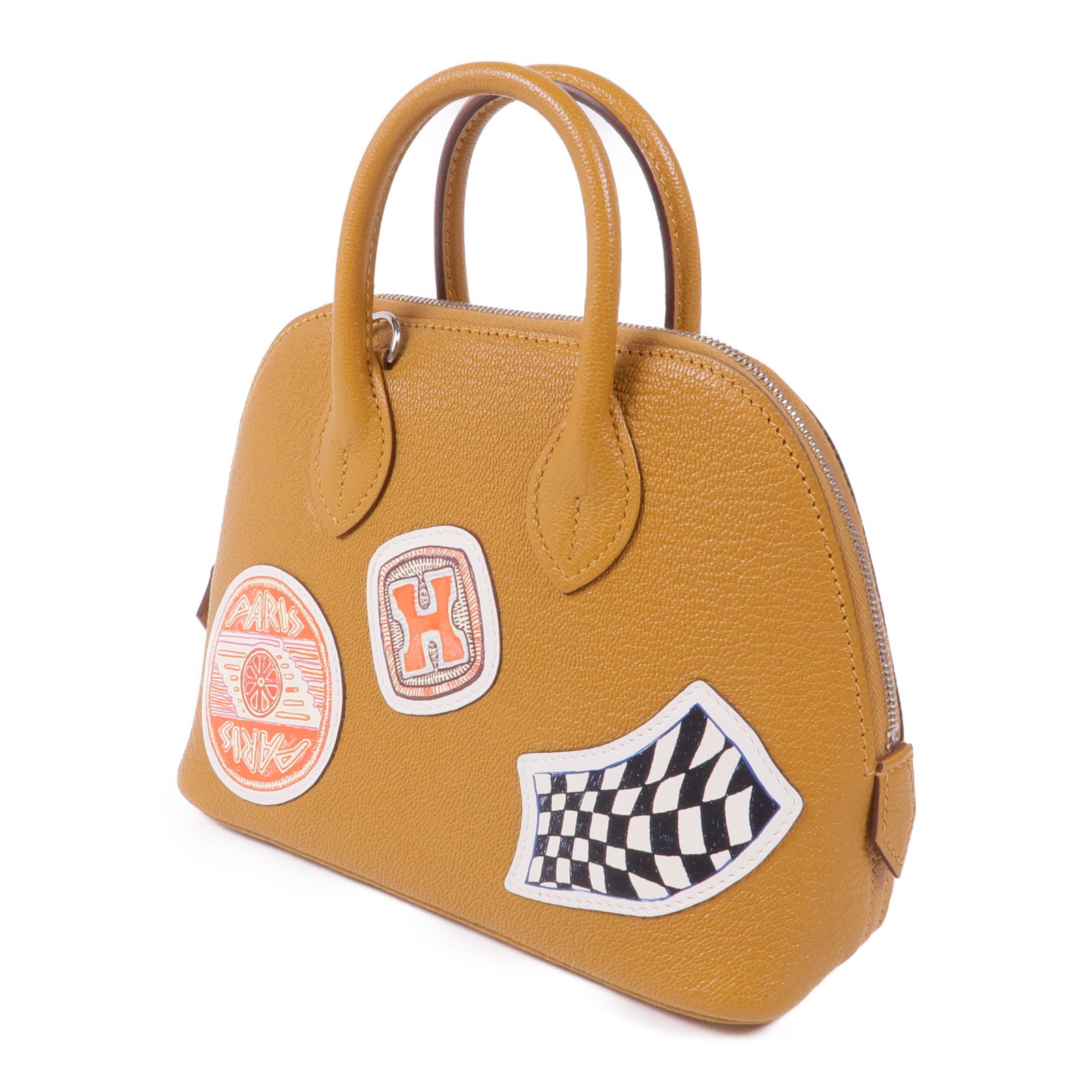 HERMES Chevre皮革Mini Bolide 1923銀扣手挽肩背兩用袋Caramel