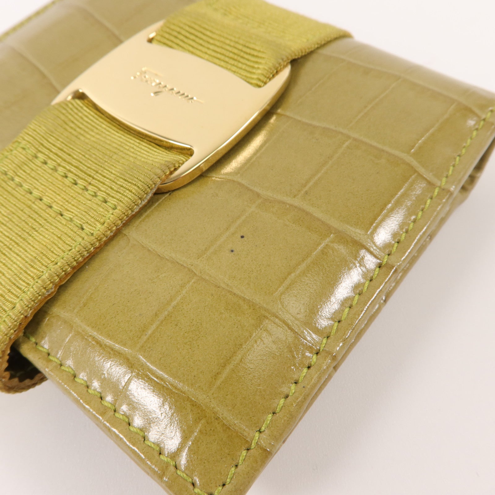 Salvatore Ferragamo 牛皮皮革Vara Bow Crocodile-Embossed Wallet錢包