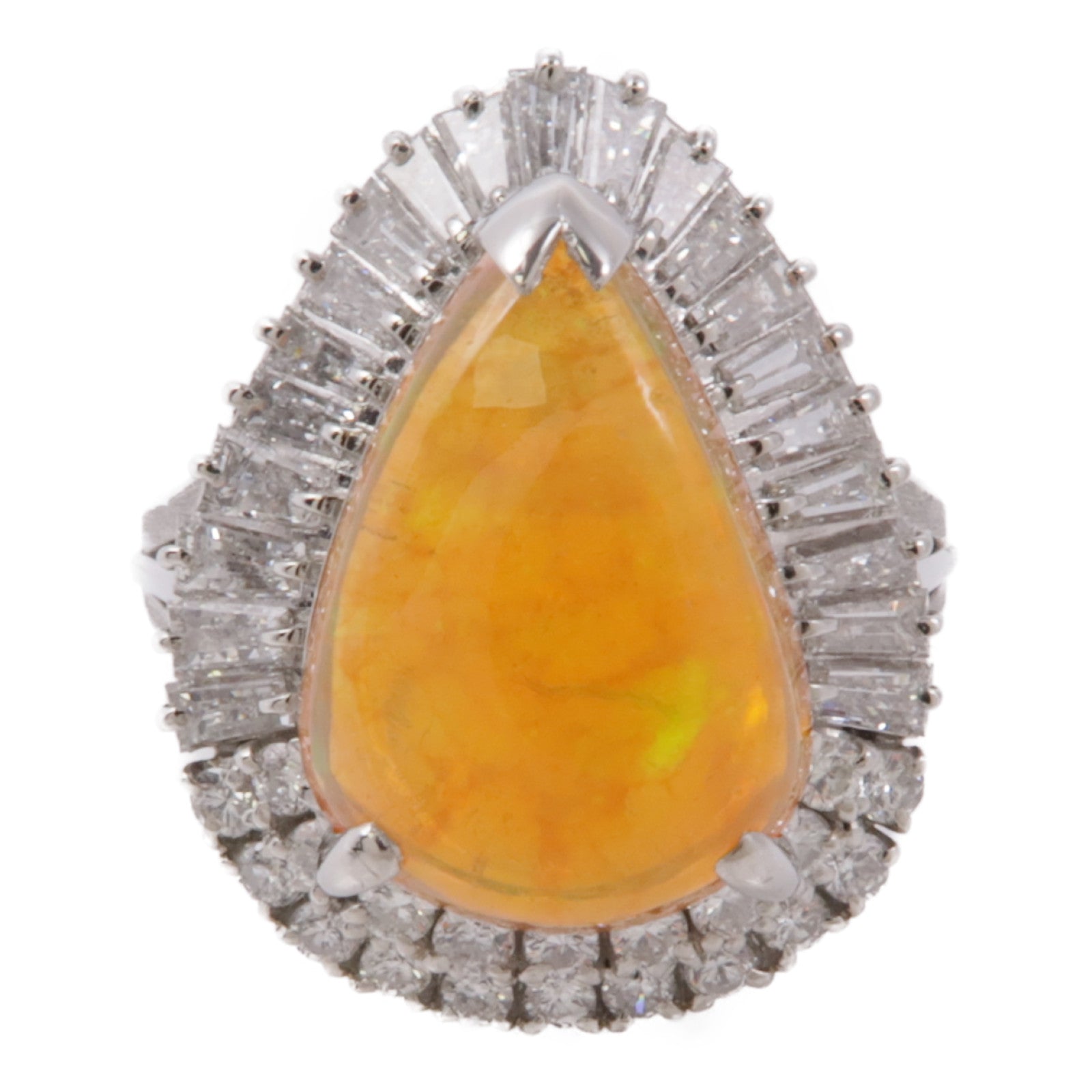 JEWELRY 【激減優惠】PT900鉑金Fire Opal/Diamond Ring 蛋白石/鑽石戒指US#5.25