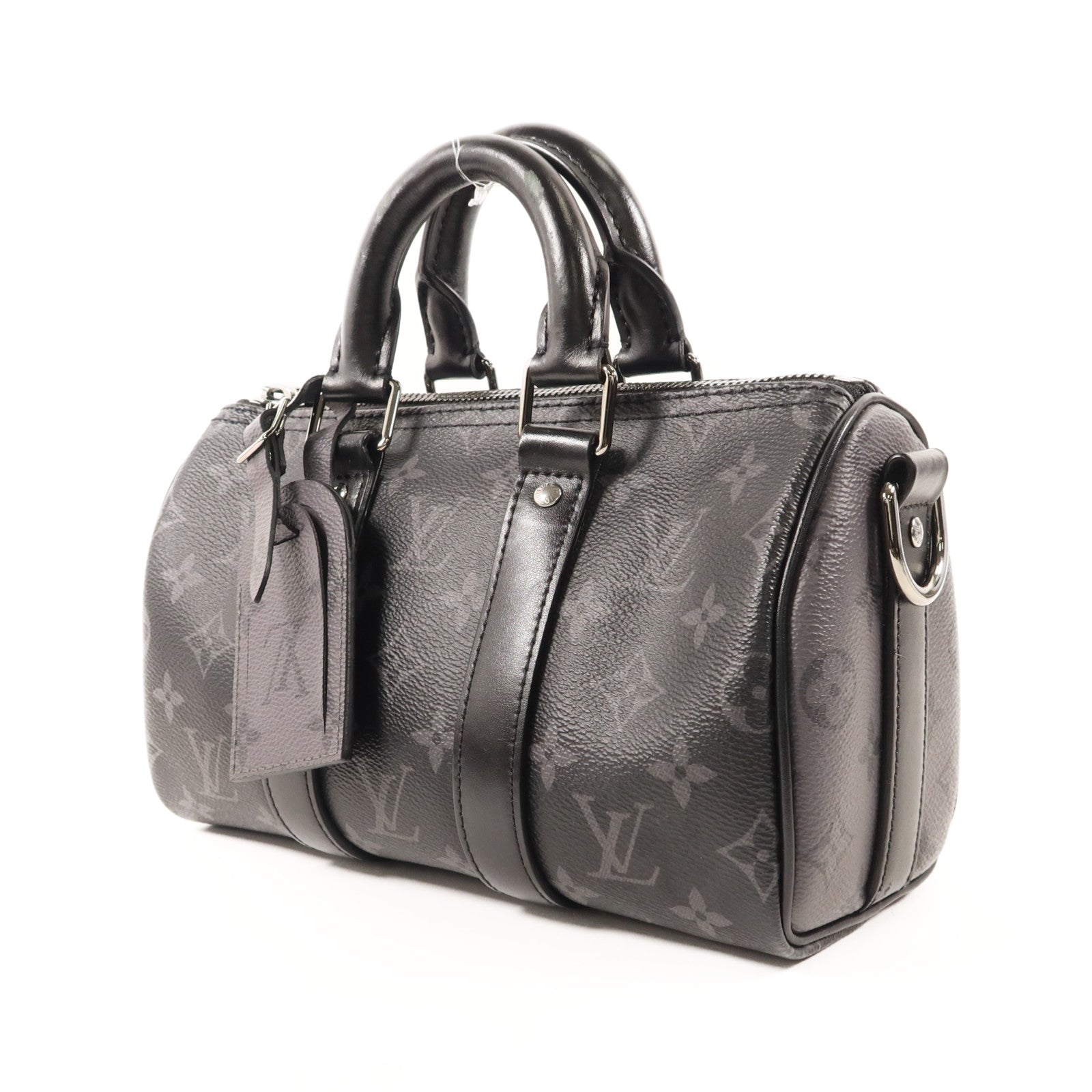 LOUIS VUITTON Monogram Eclipse Keepall Bandouliere 25銀扣手挽肩背兩用袋
