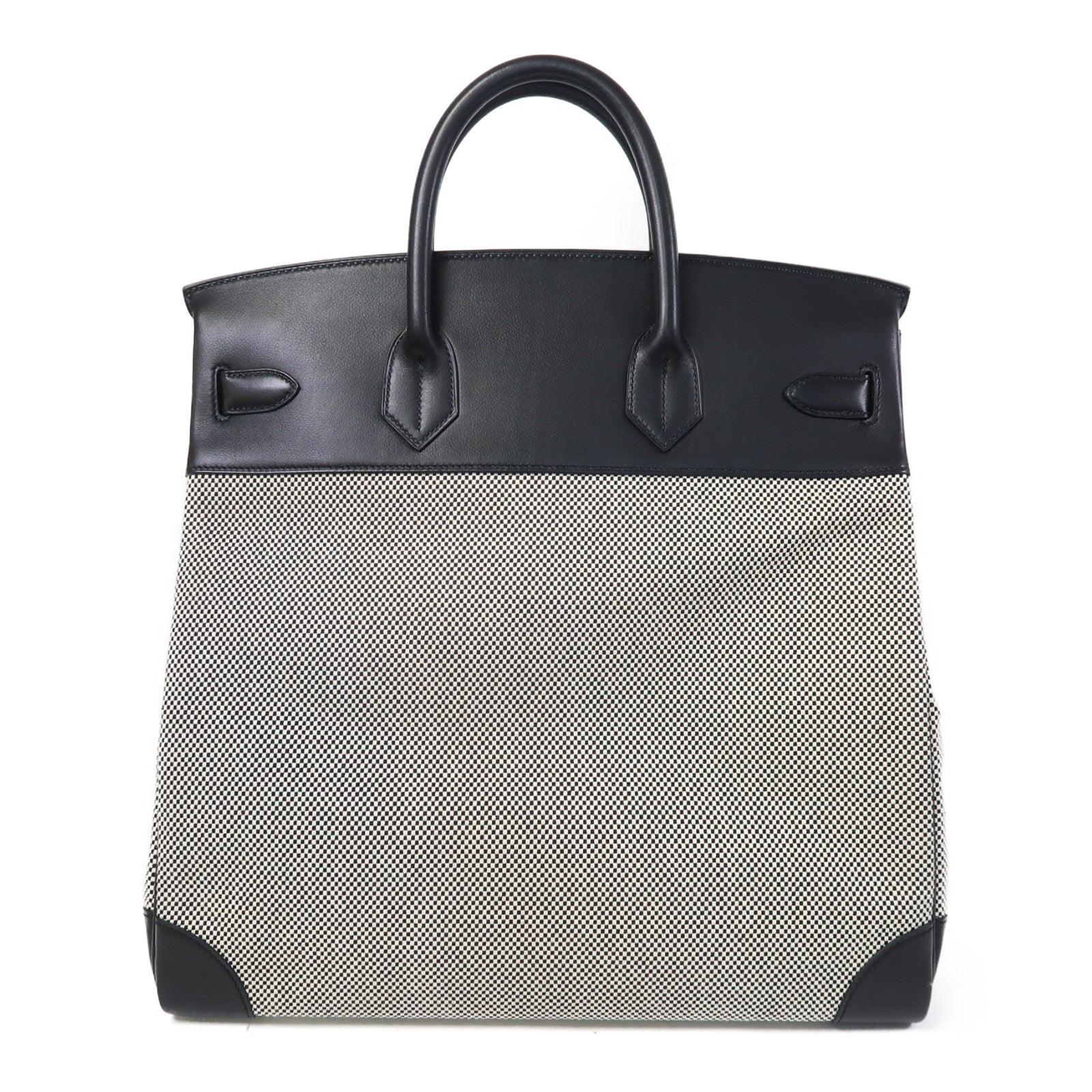 HERMES Toile H帆布/Evercolor皮革Birkin 40 HAC銀扣手挽袋黑色