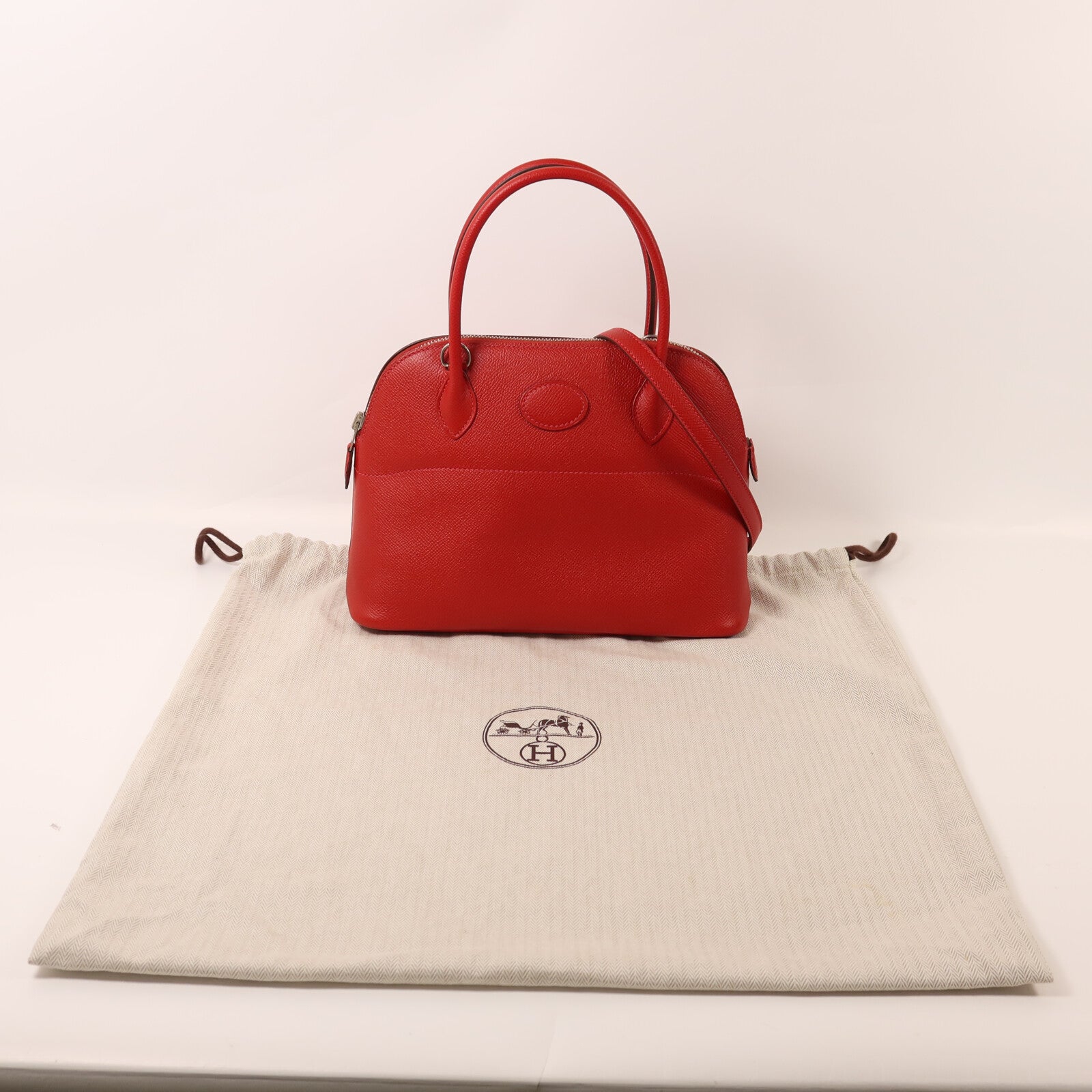 HERMES 【激減優惠】Epsom皮革Bolide 27銀扣手挽袋Rouge Casaque