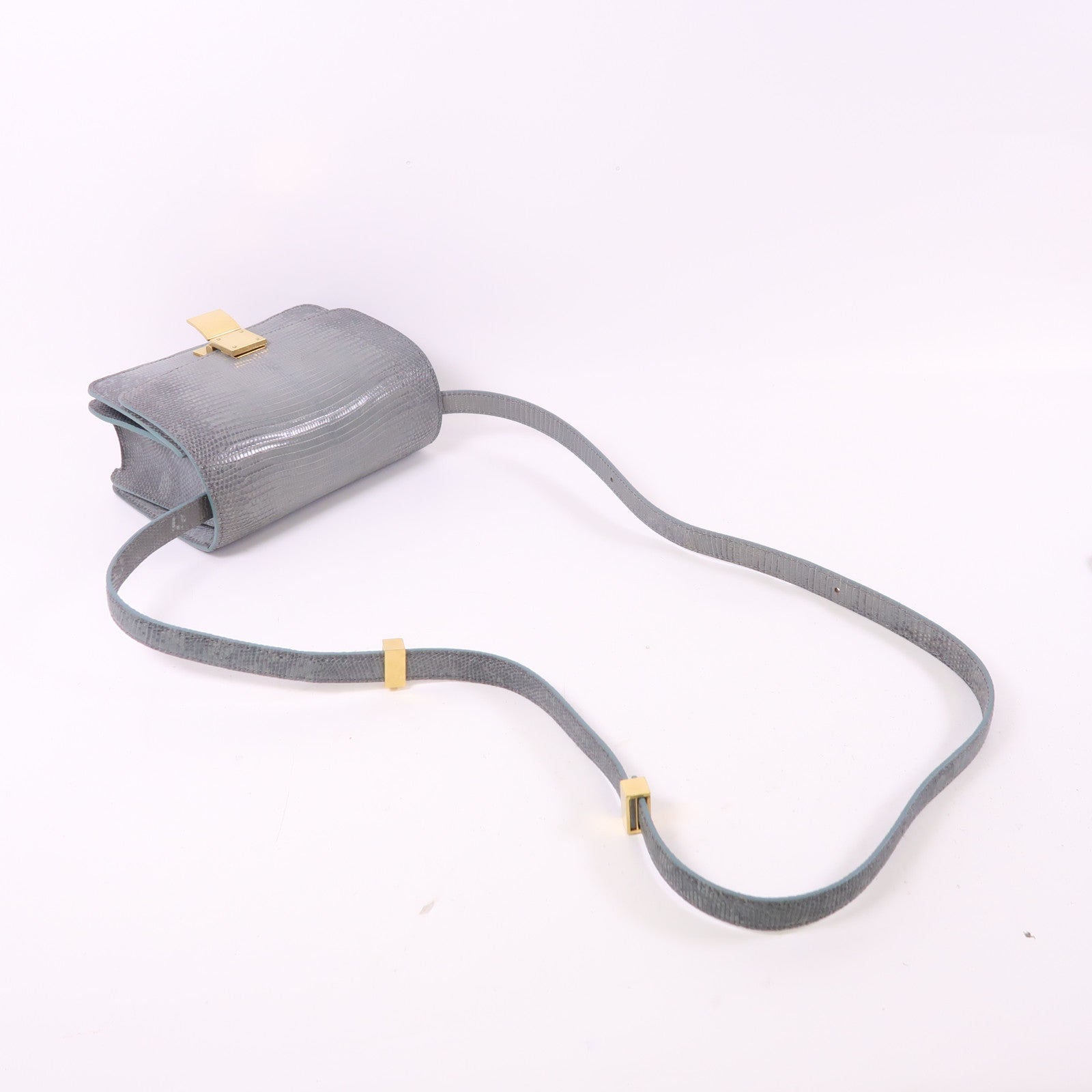 CELINE 蜥蝪皮革Teen Classic Box金扣肩背袋