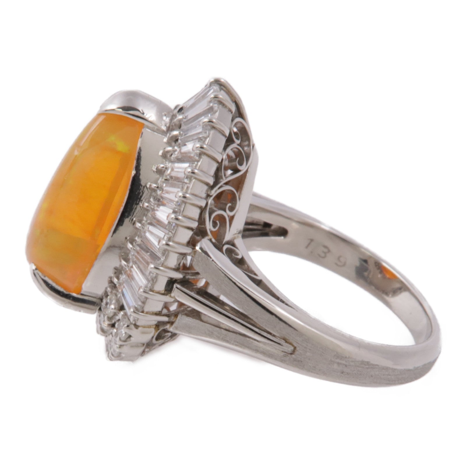 JEWELRY 【激減優惠】PT900鉑金Fire Opal/Diamond Ring 蛋白石/鑽石戒指US#5.25