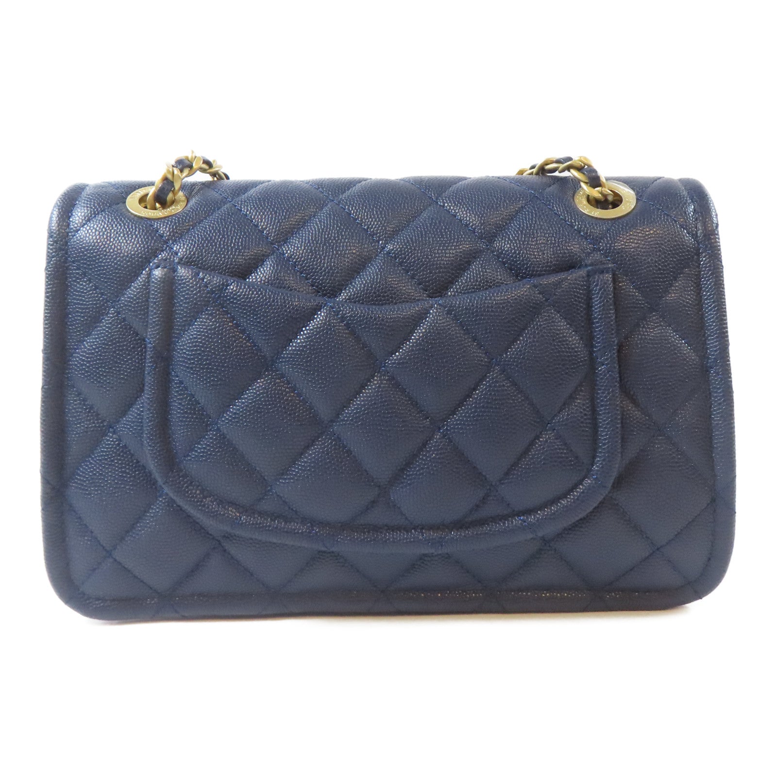 CHANEL 菱格Caviar皮革Chain Shoulder Bag金扣鏈帶肩背袋藍色