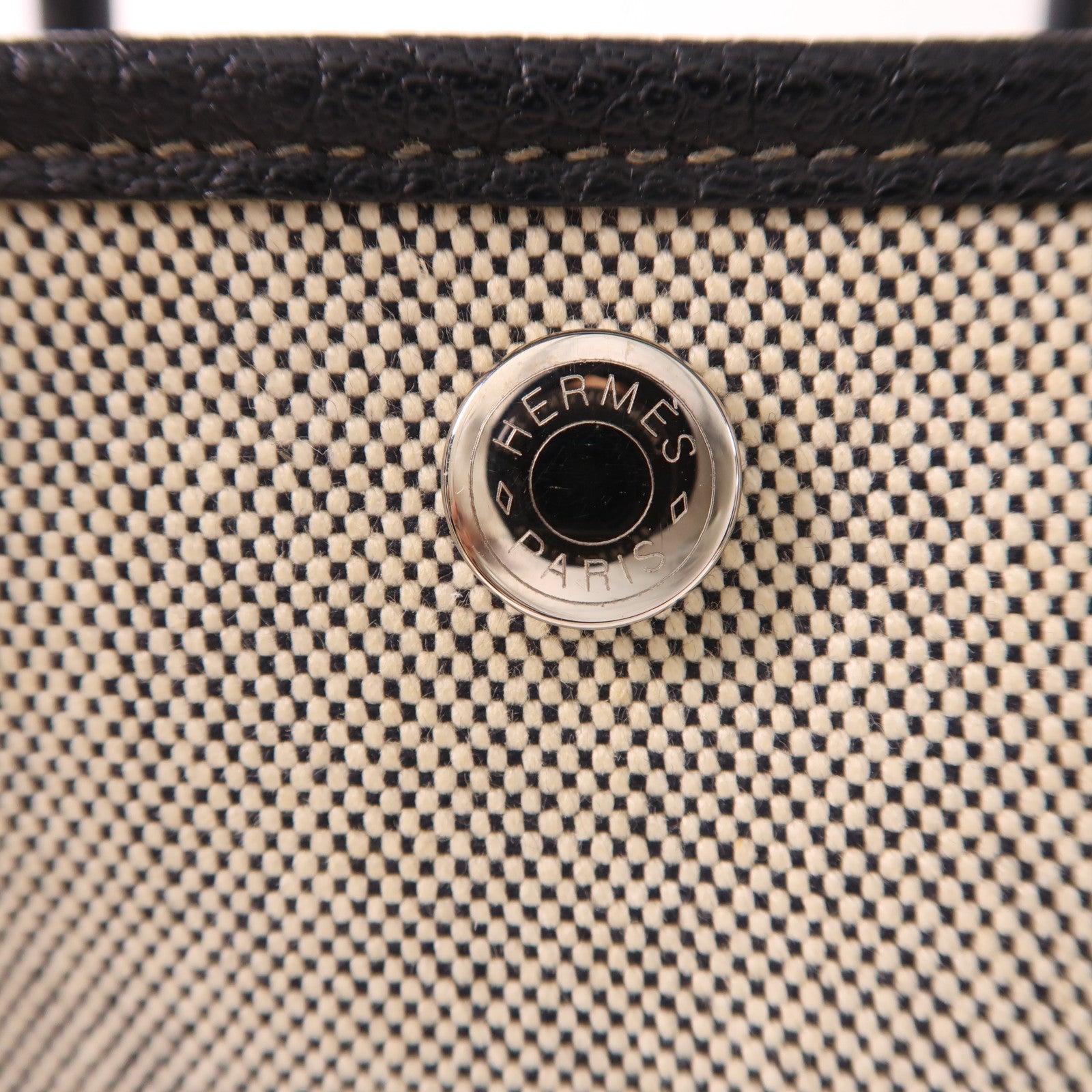 HERMES 帆布GardenParty PM銀扣肩背袋Black/White