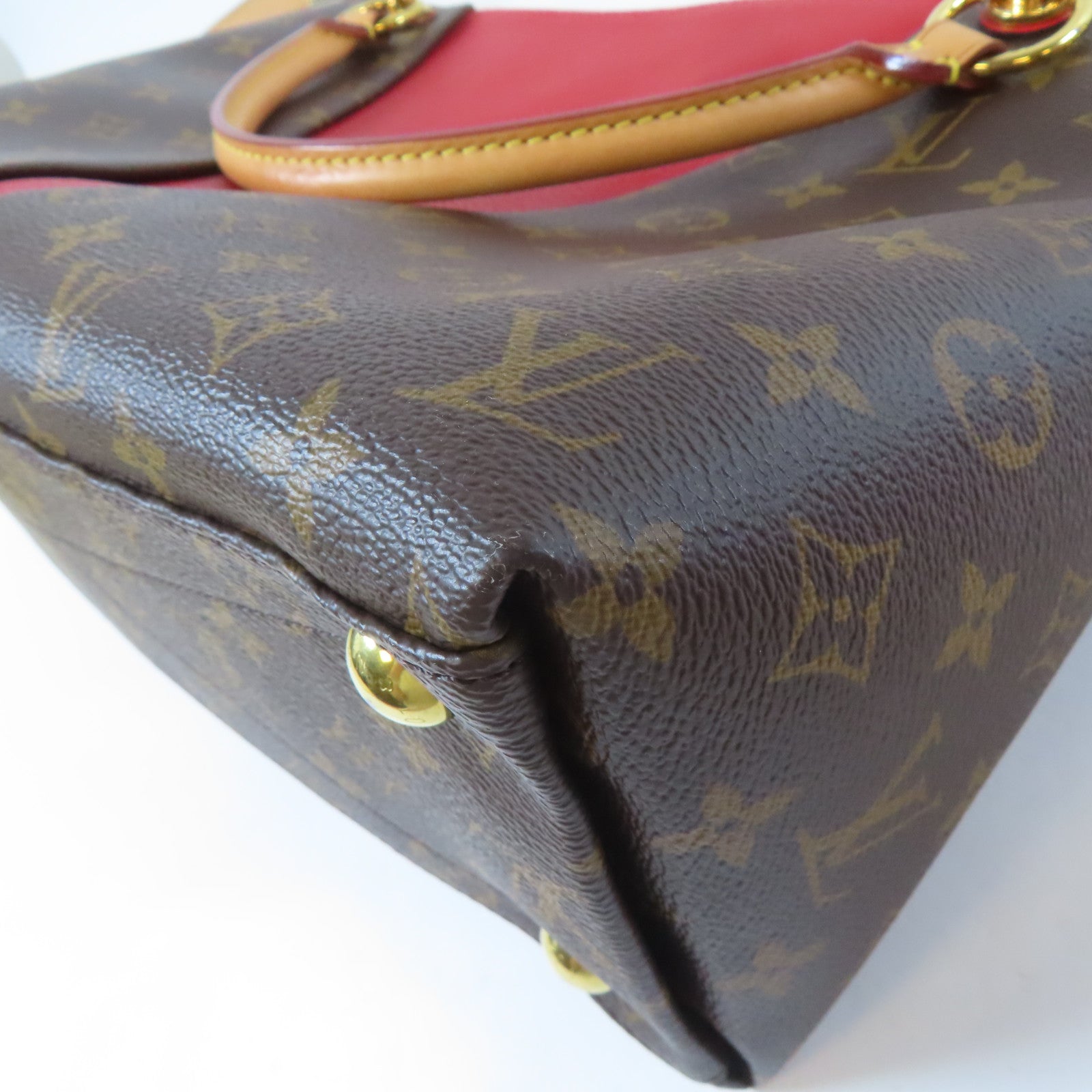 LOUIS VUITTON Monogram V Tote MM金扣手挽肩背兩用袋紅色/啡色