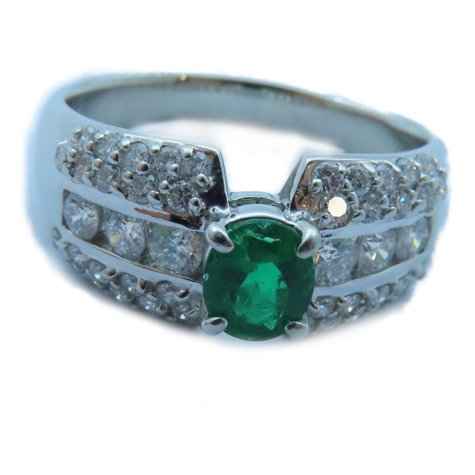JEWELRY 【激減優惠】PT900白金Emerald/Diamond Ring 0.56ct綠寶石/0.85ct鑽石戒指US#8.25