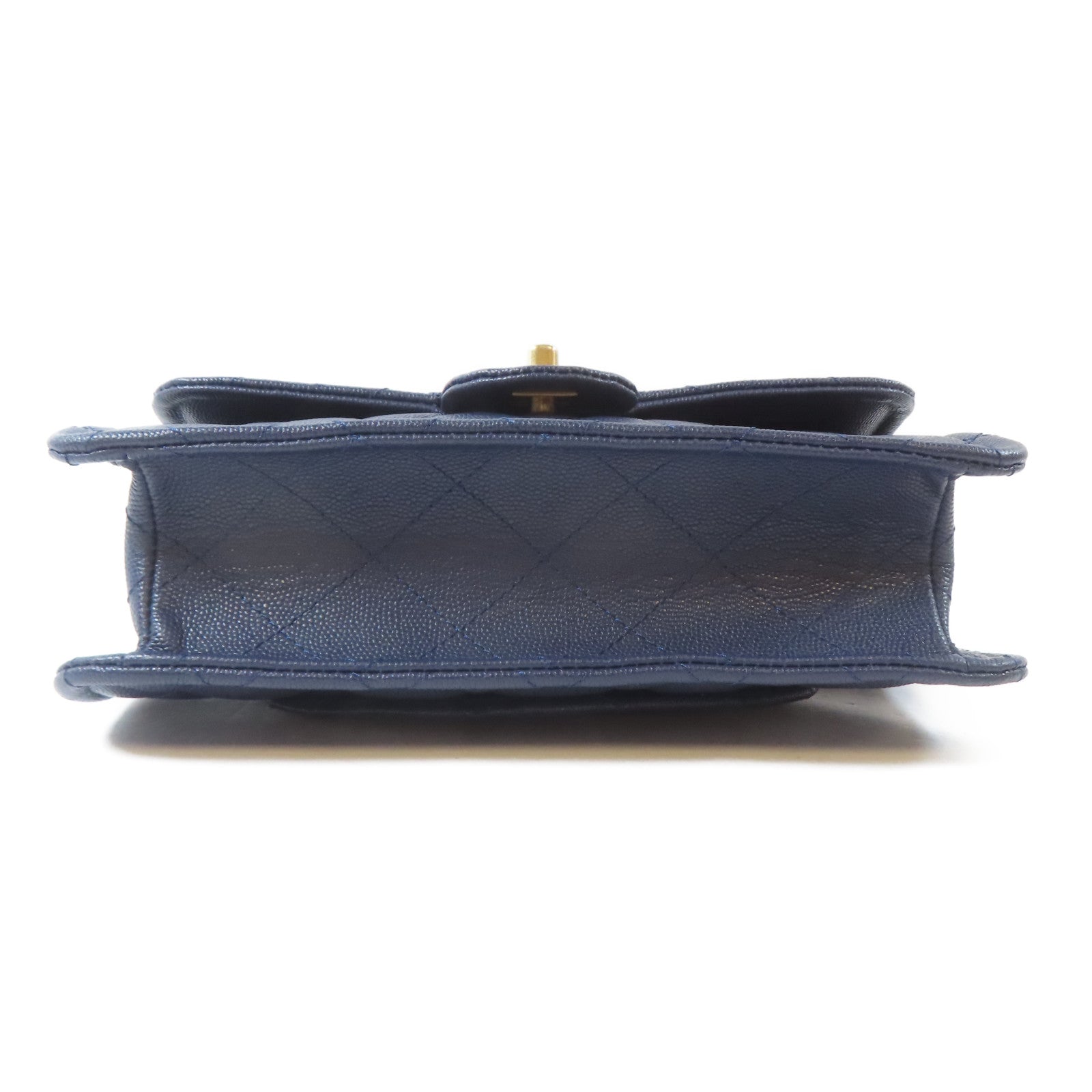CHANEL 菱格Caviar皮革Chain Shoulder Bag金扣鏈帶肩背袋藍色