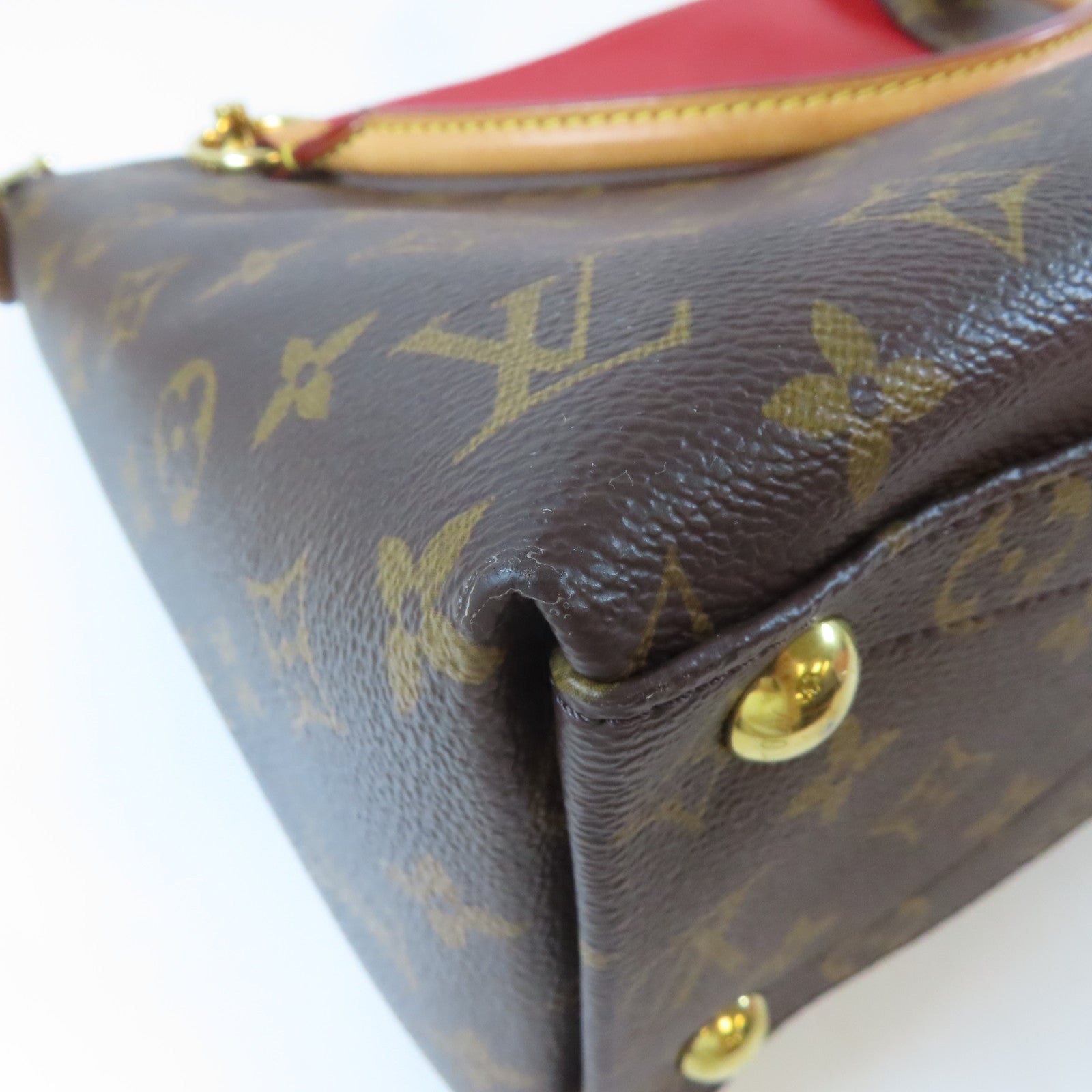 LOUIS VUITTON Monogram V Tote MM金扣手挽肩背兩用袋紅色/啡色