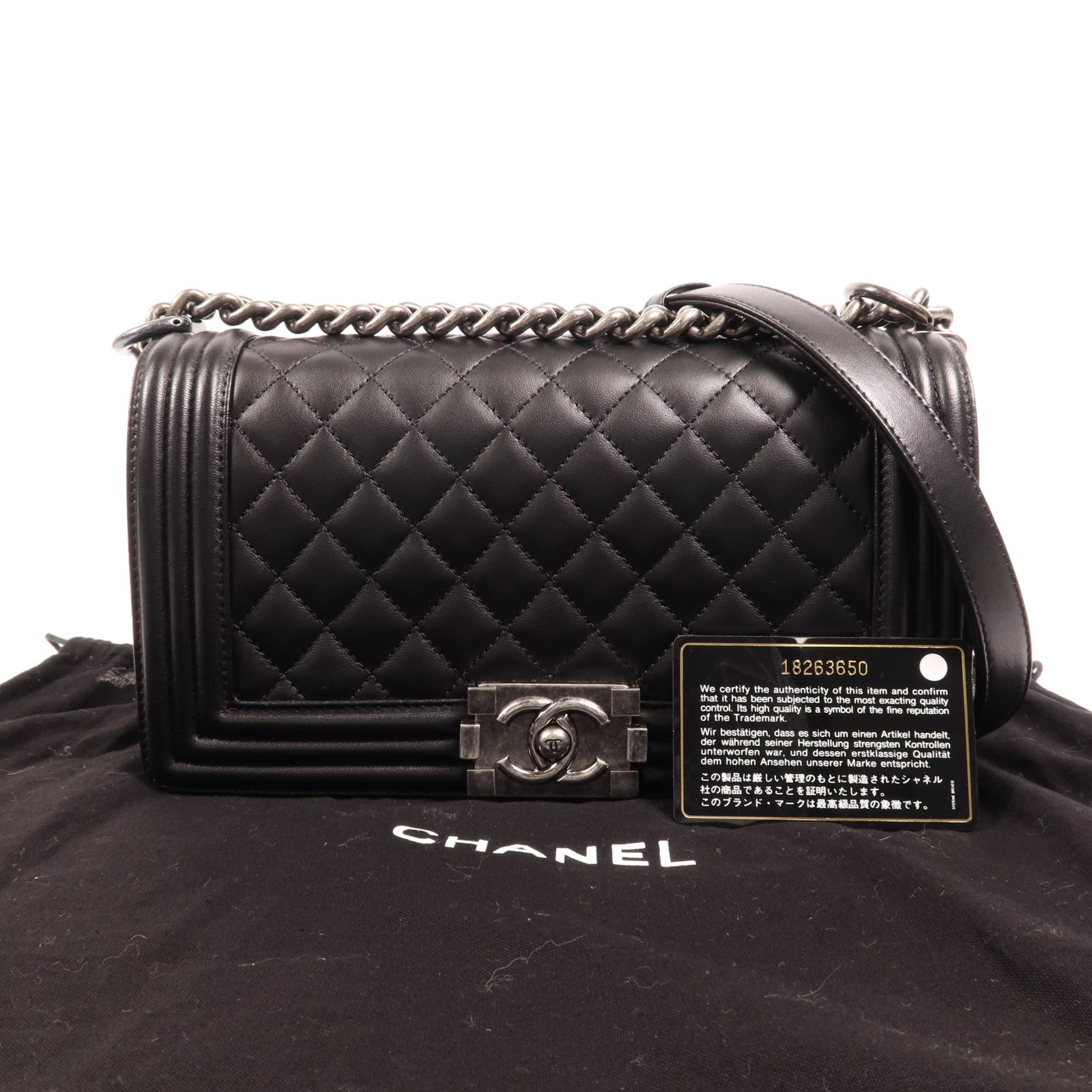 CHANEL 羊皮皮革Boy 25銀扣肩背袋