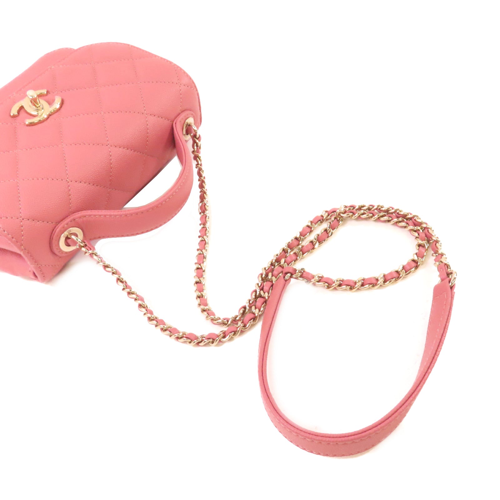 CHANEL 菱格Caviar皮革Affinity 2Way Shoulder Bag金扣鏈帶肩背袋粉紅色