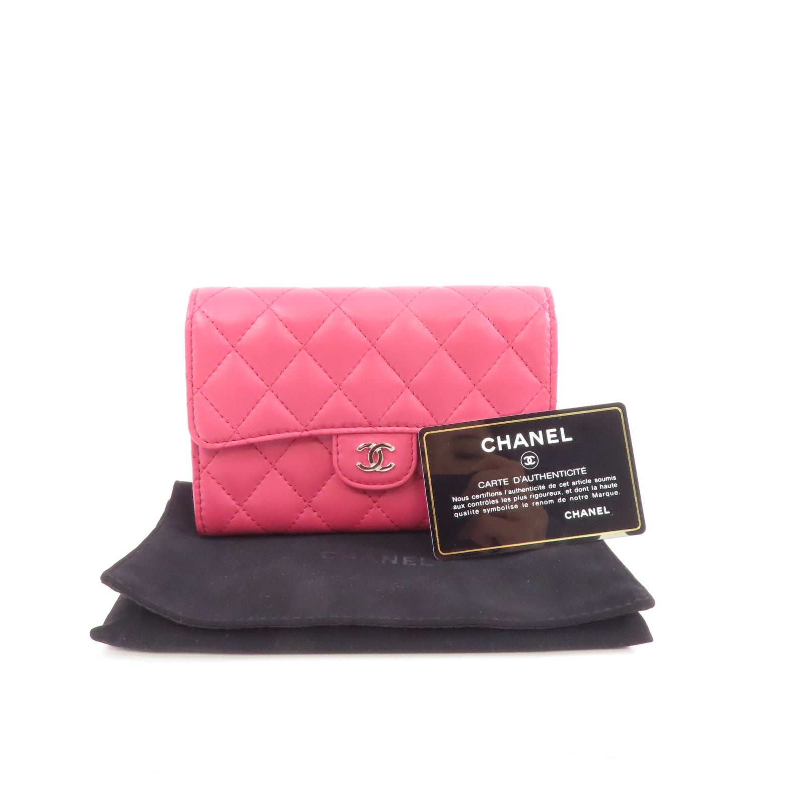 CHANEL 菱格羊皮皮革Wallet銀扣長錢包粉紅色