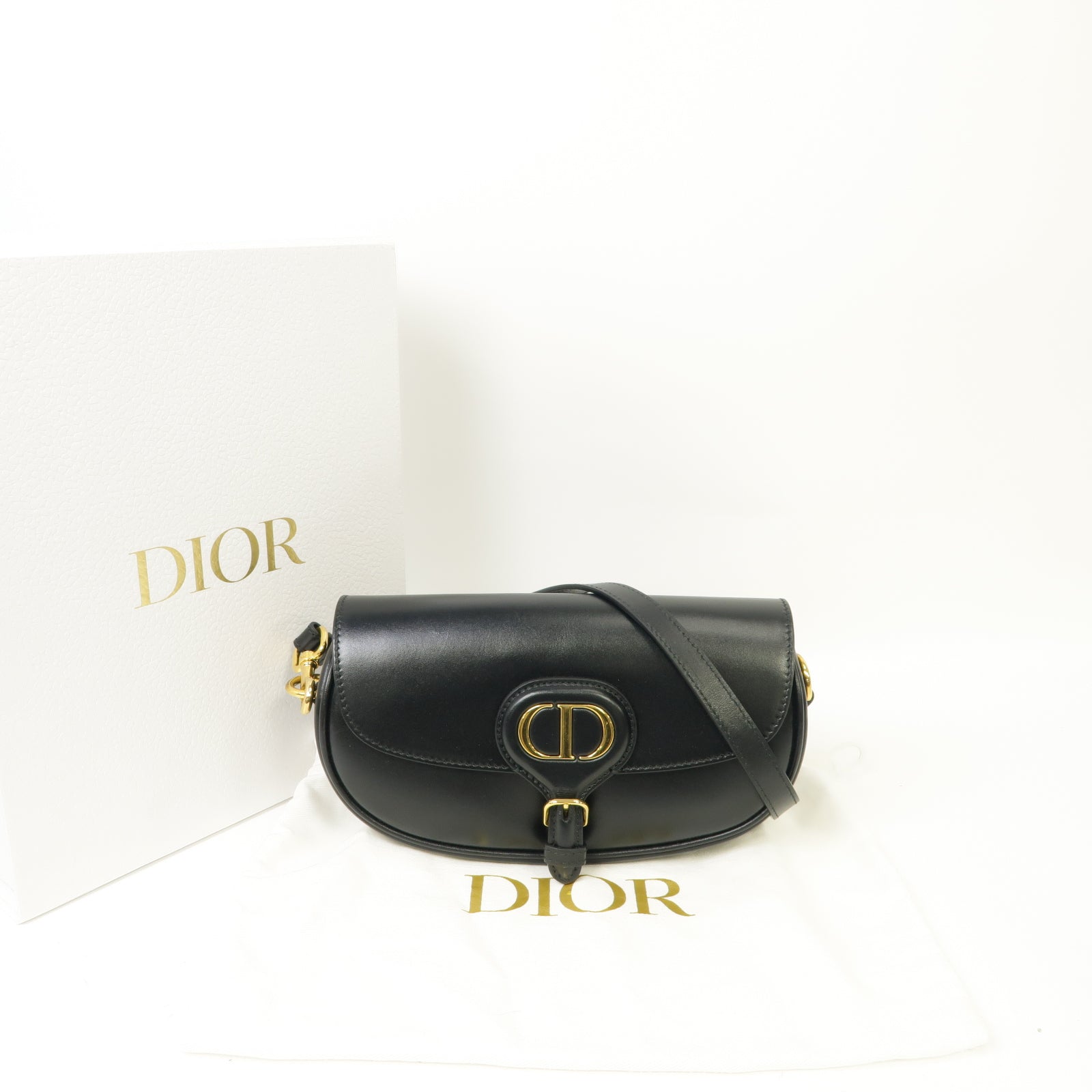 Dior 【激減優惠】牛皮皮革Bobby East-West金扣肩背袋黑色