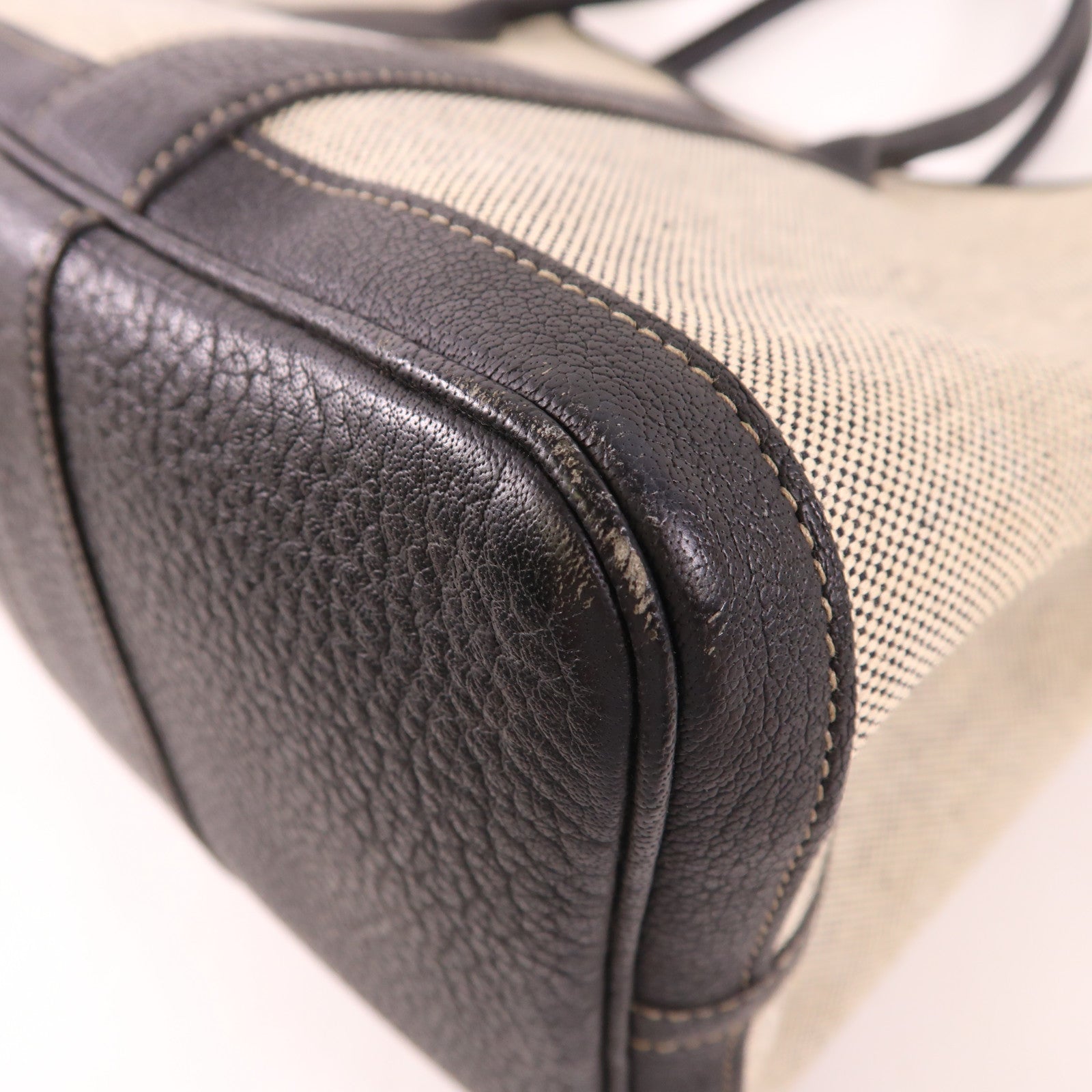 HERMES 帆布GardenParty PM銀扣肩背袋Black/White