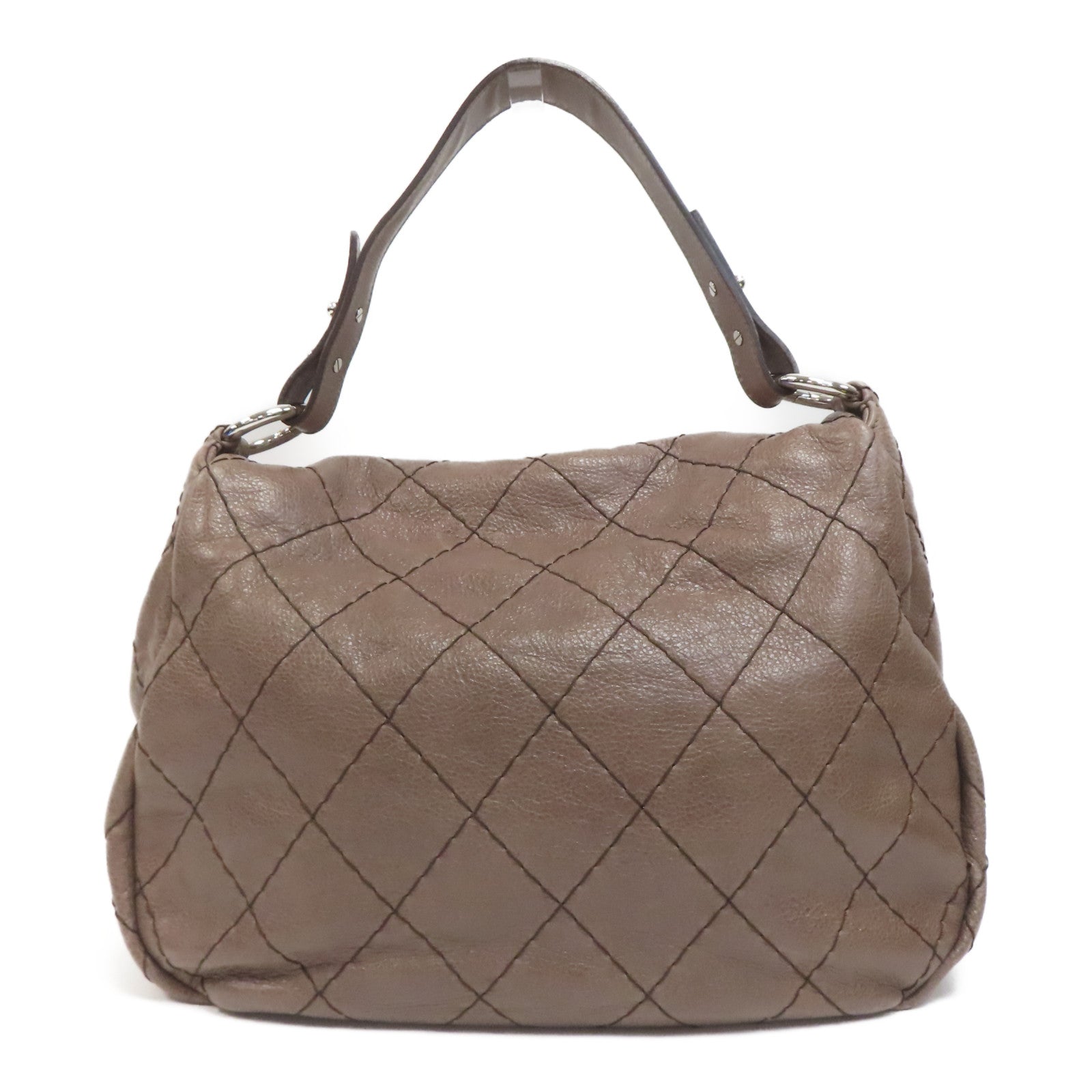 CHANEL 菱格牛皮皮革Shoulder Bag銀扣肩背袋啡色