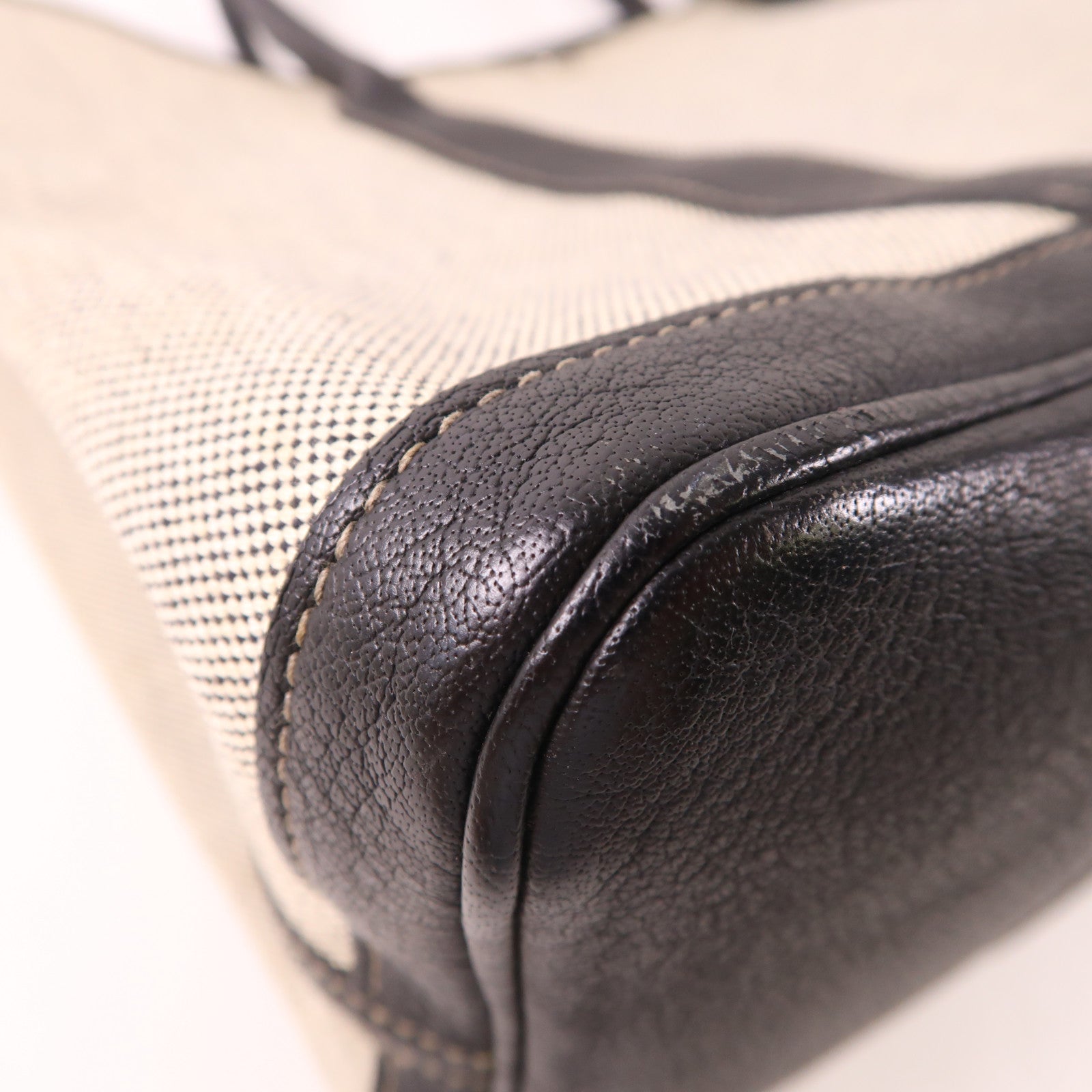 HERMES 帆布GardenParty PM銀扣肩背袋Black/White