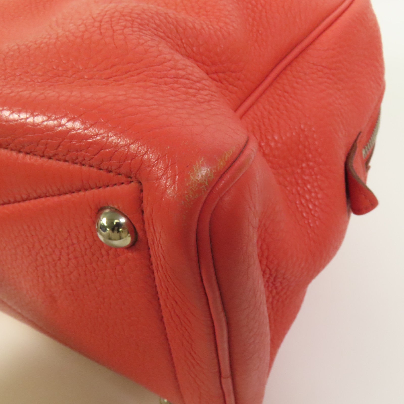 HERMES Clemence皮革Victoria 35銀扣手挽袋Rouge Pivoine