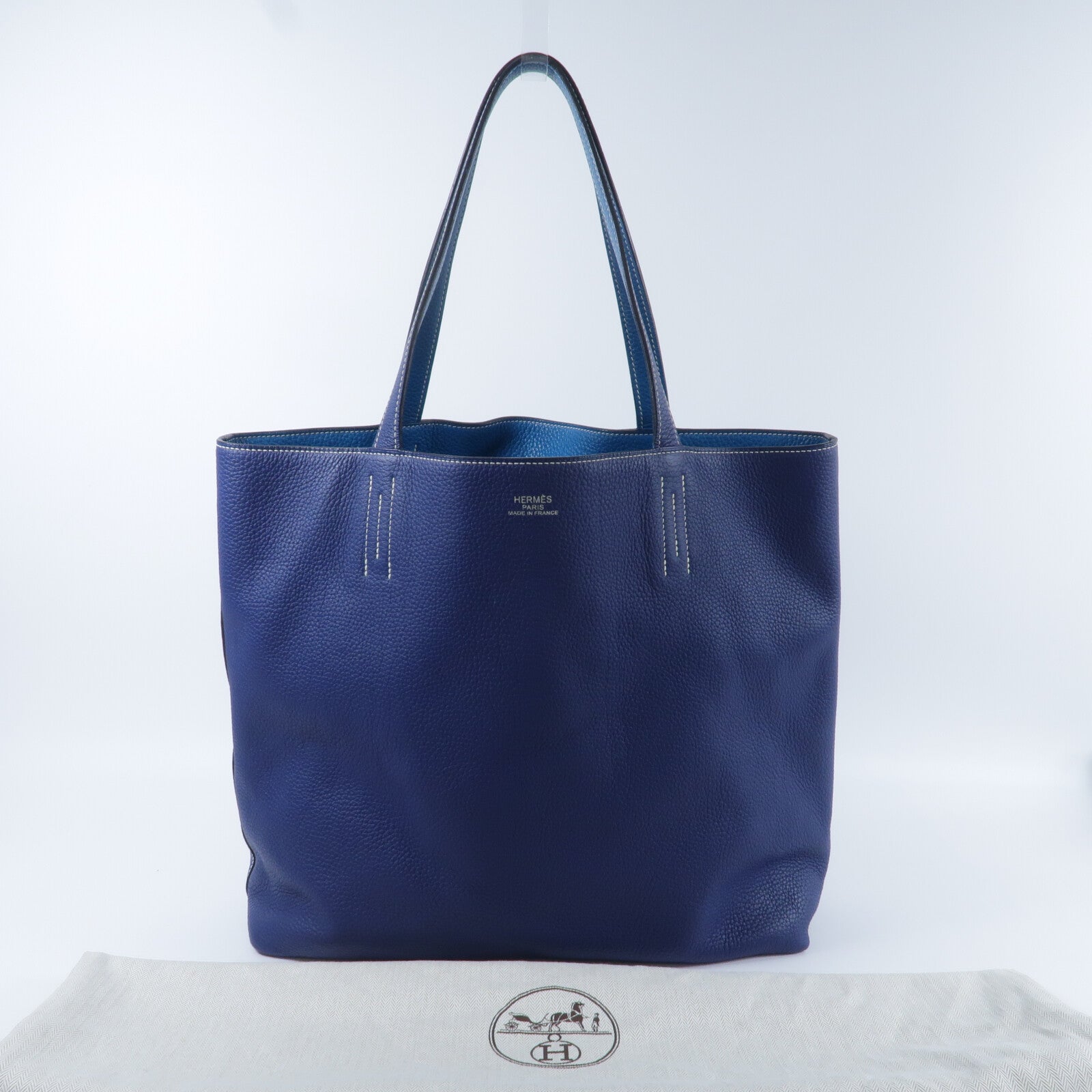 HERMES Clemence皮革Double Sens肩背袋Bleu Nuit/Bleu Izmir