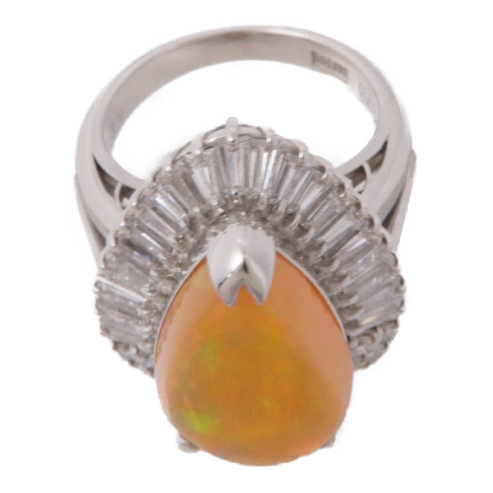JEWELRY 【激減優惠】PT900鉑金Fire Opal/Diamond Ring 蛋白石/鑽石戒指US#5.25