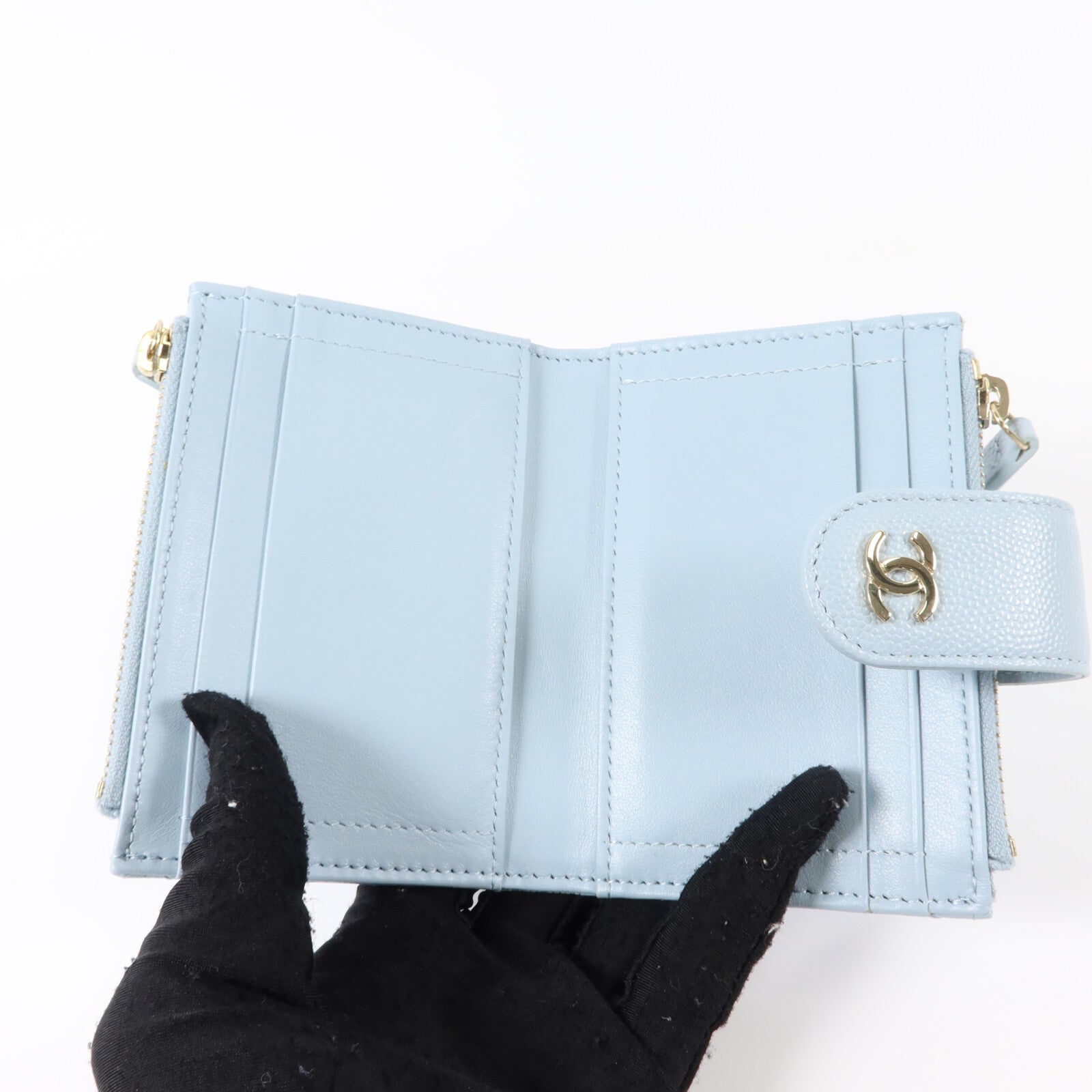 CHANEL 牛皮皮革Classic Small Zipped Wallet金扣錢包