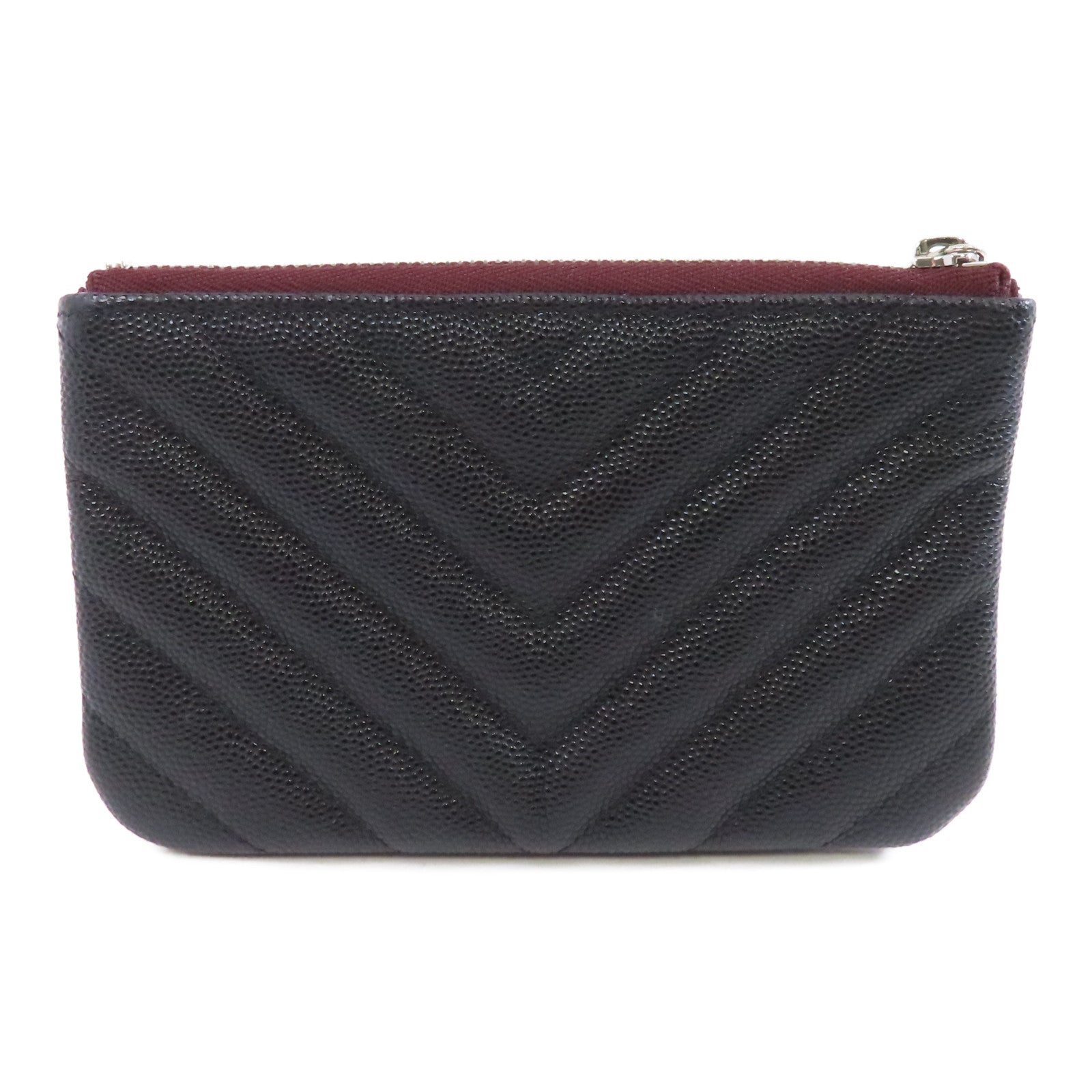 CHANEL 斜紋Caviar皮革Zipper Wallet銀扣拉鍊錢包黑色