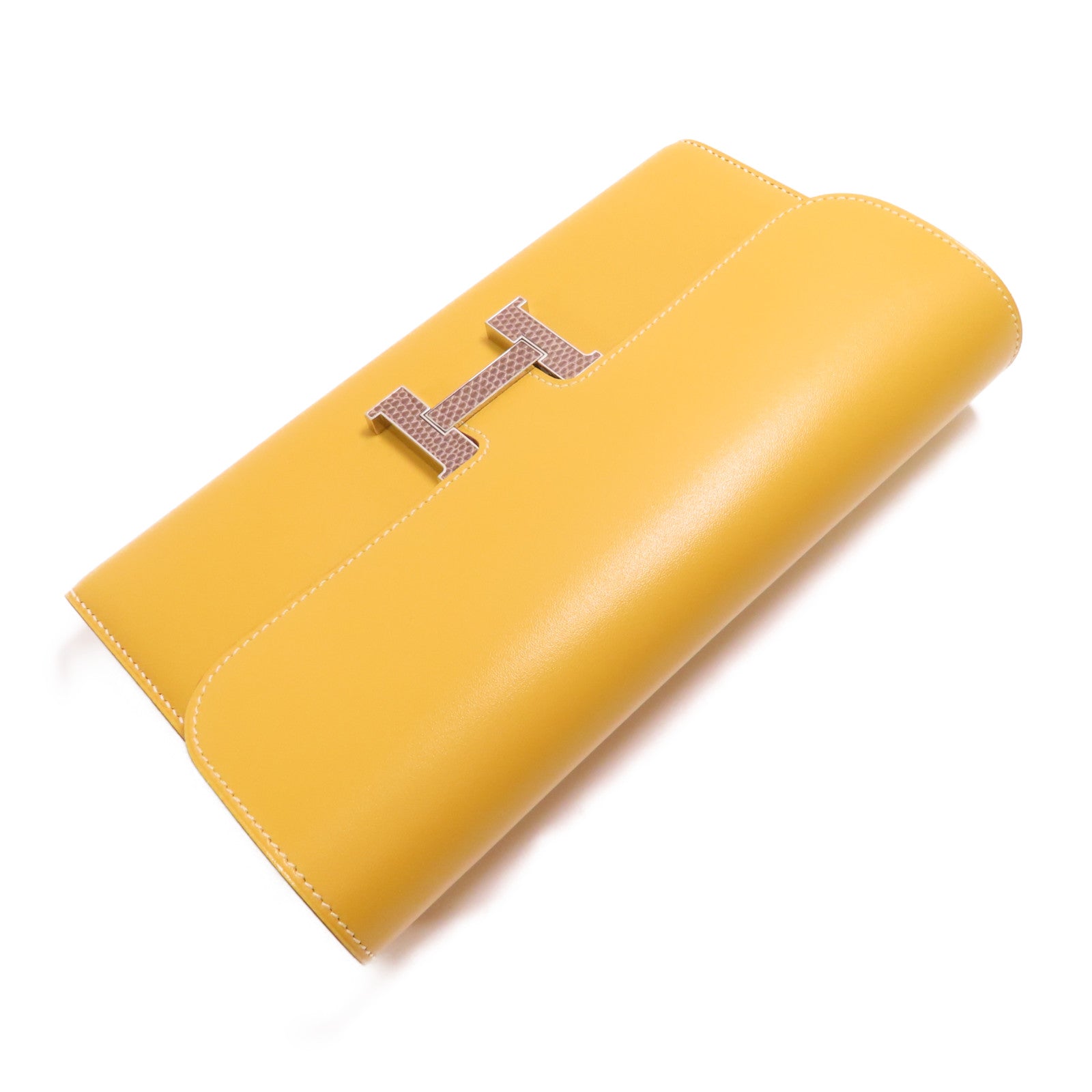 HERMES Tadelakt/蜥蝪皮革Constance Long Wallet銀扣長錢包Brown