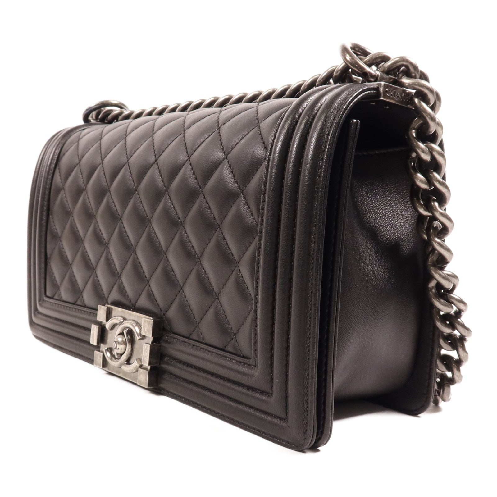 CHANEL 羊皮皮革Boy 25銀扣肩背袋