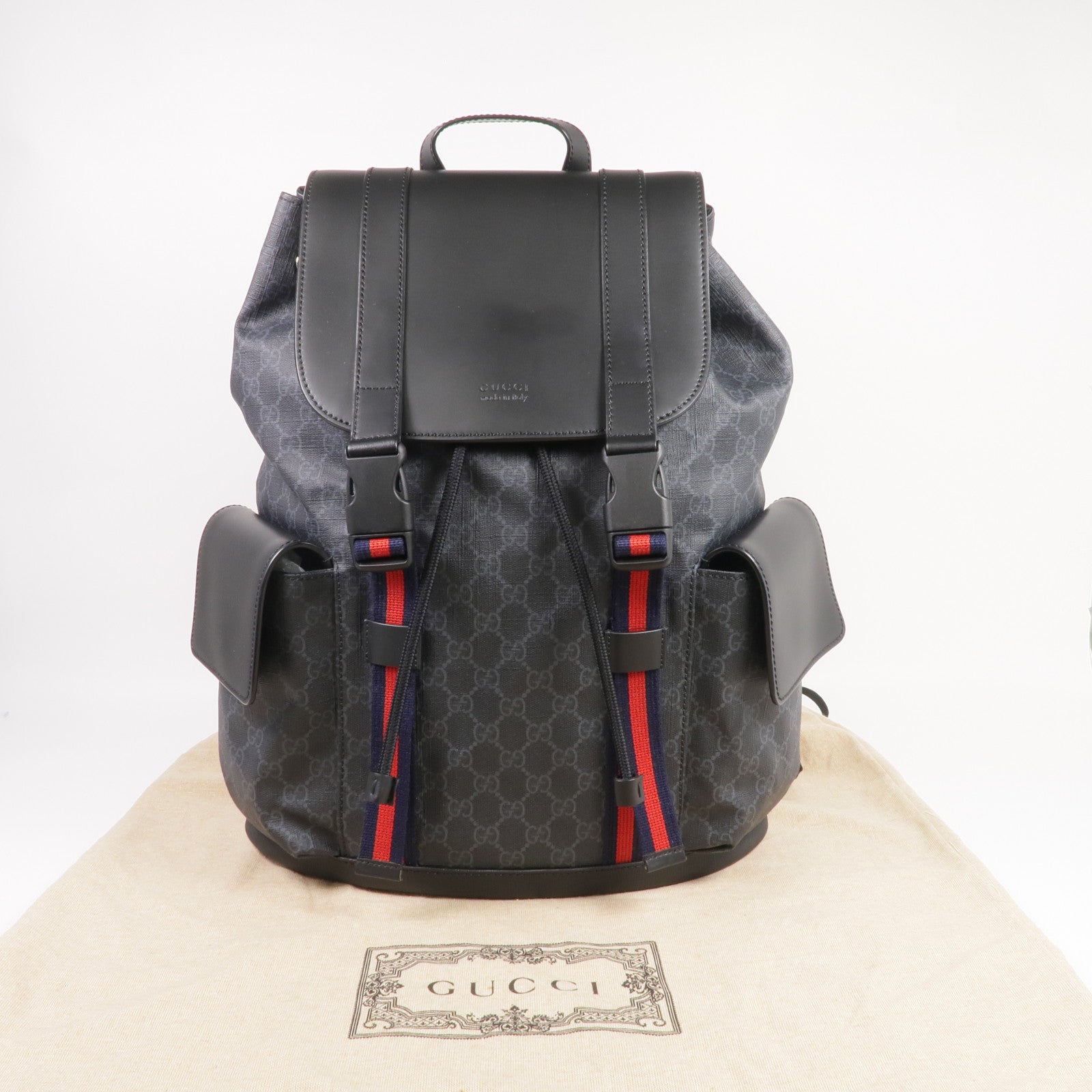 GUCCI 塗層帆布GG Supreme Backpack銀扣背包