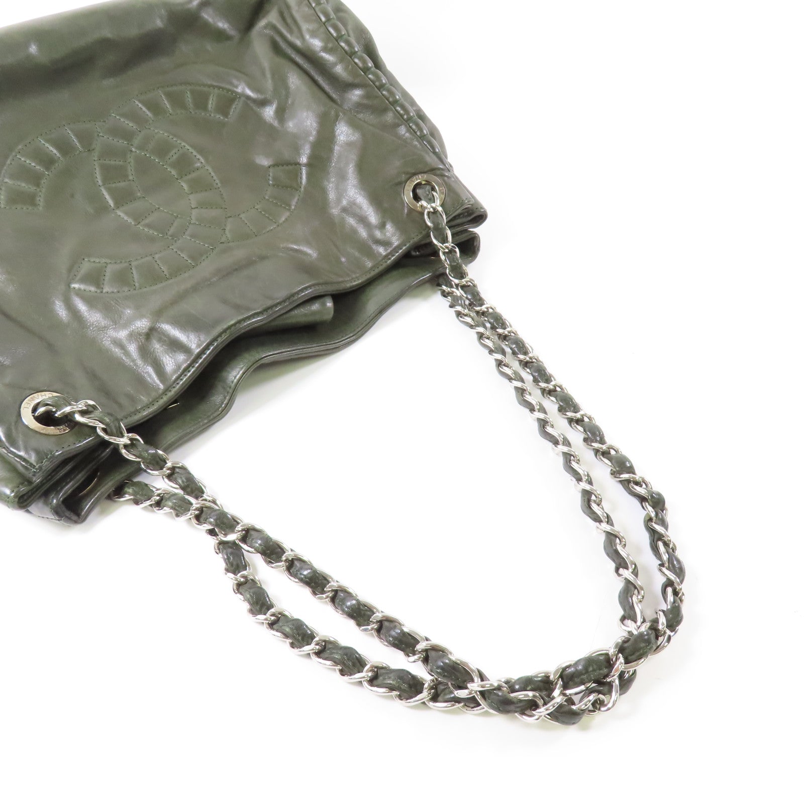 CHANEL CC SHW Tote Bag Chain Tote Bag Calfskin Leather Green