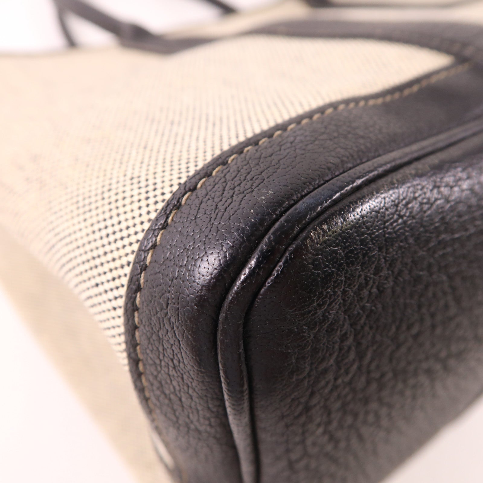 HERMES 帆布GardenParty PM銀扣肩背袋Black/White