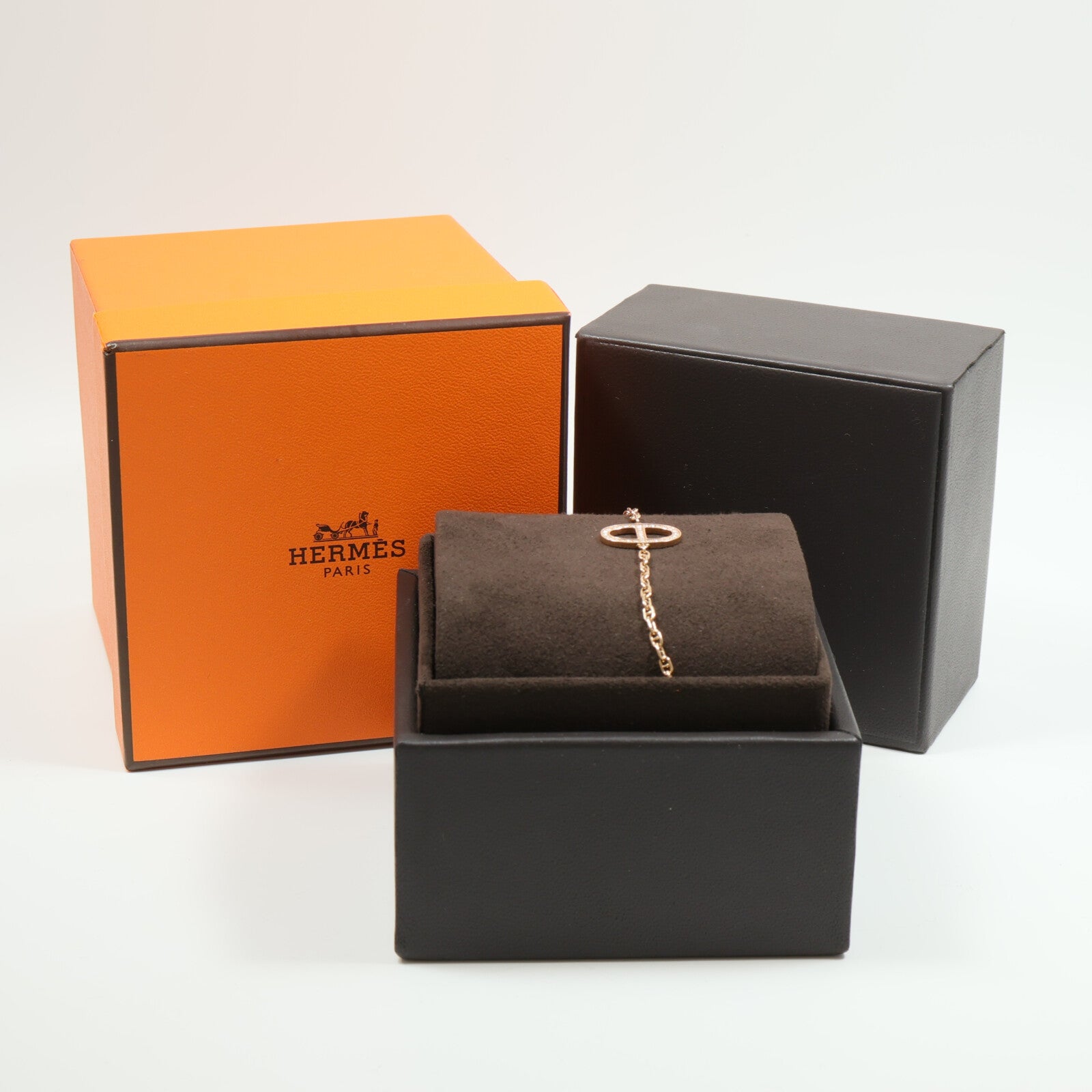 HERMES 18K玫瑰金Chaine d'ancre Contour Bracelet鑽石手鏈