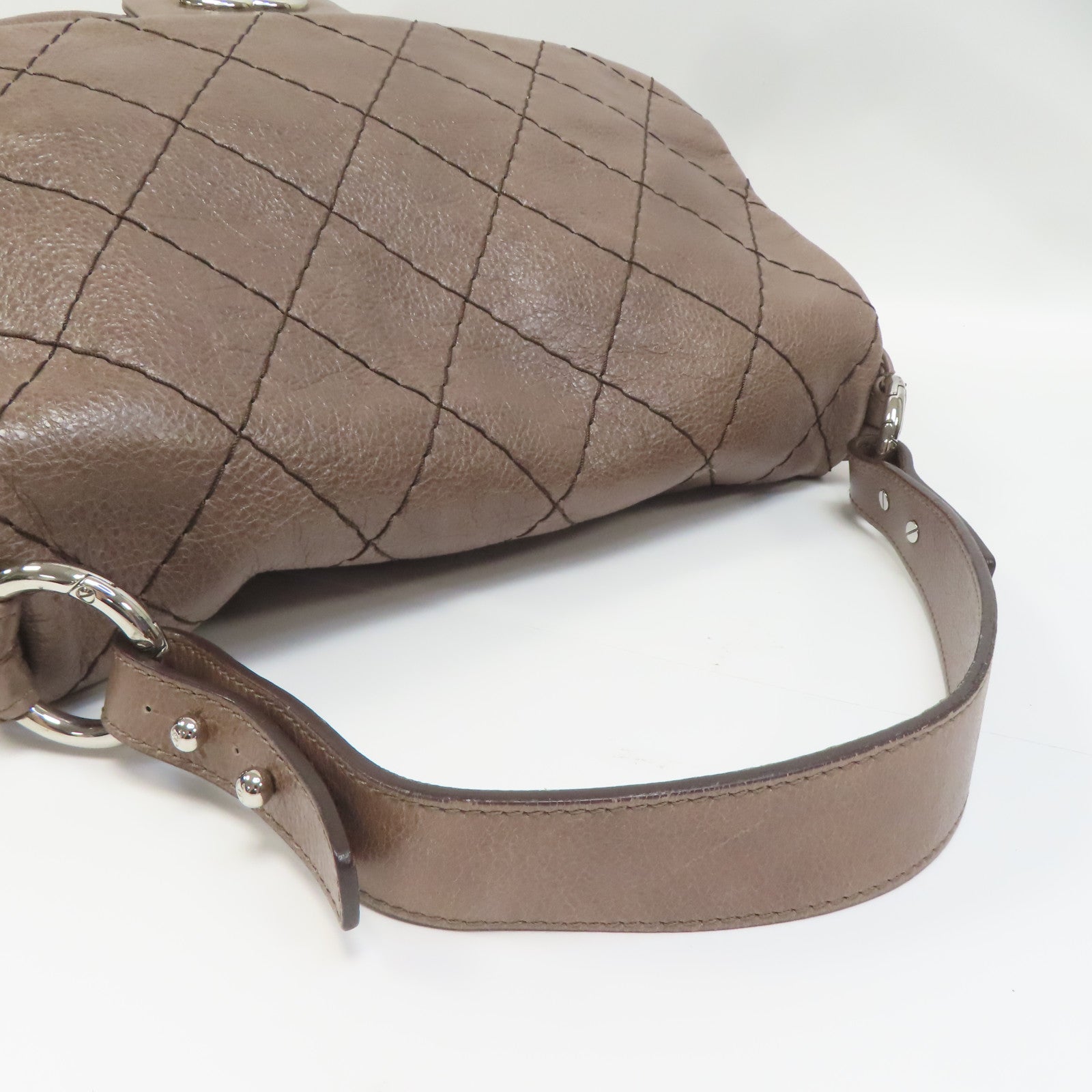 CHANEL 菱格牛皮皮革Shoulder Bag銀扣肩背袋啡色