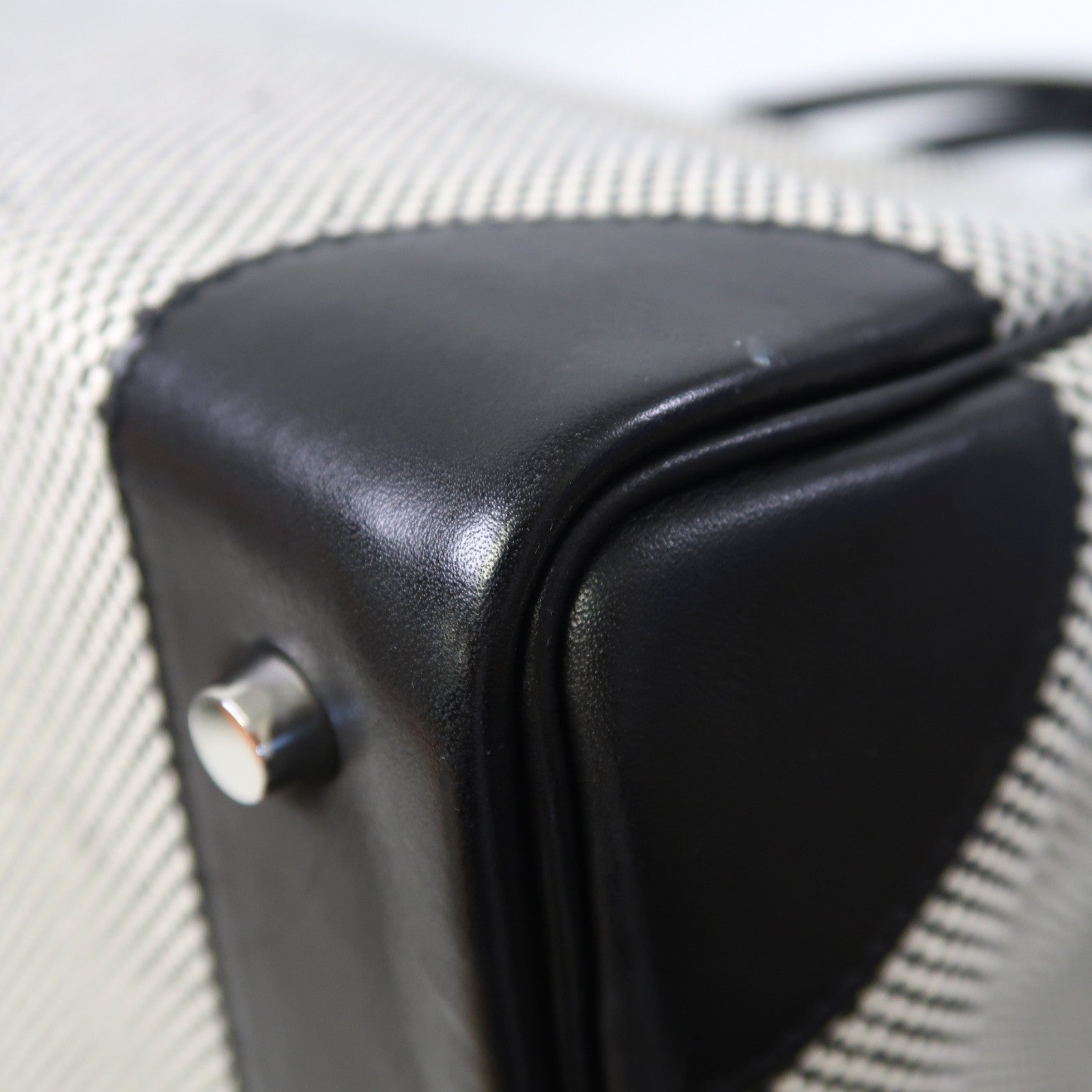 HERMES Toile H帆布/Evercolor皮革Birkin 40 HAC銀扣手挽袋黑色