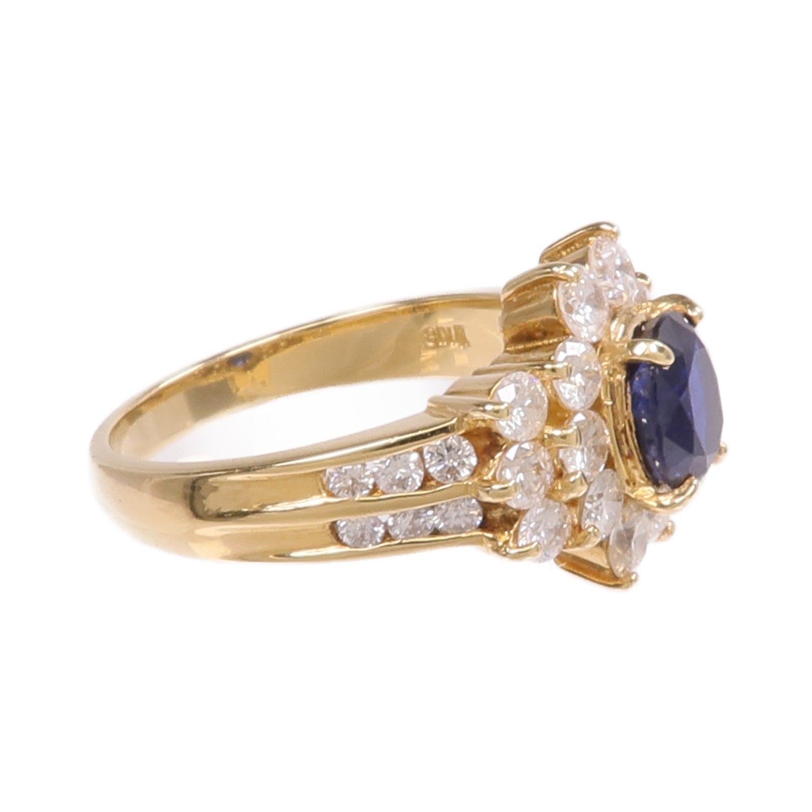 JEWELRY 【激減優惠】18K黃金Sapphire Diamond Ring藍寶石/鑽石戒指US#6